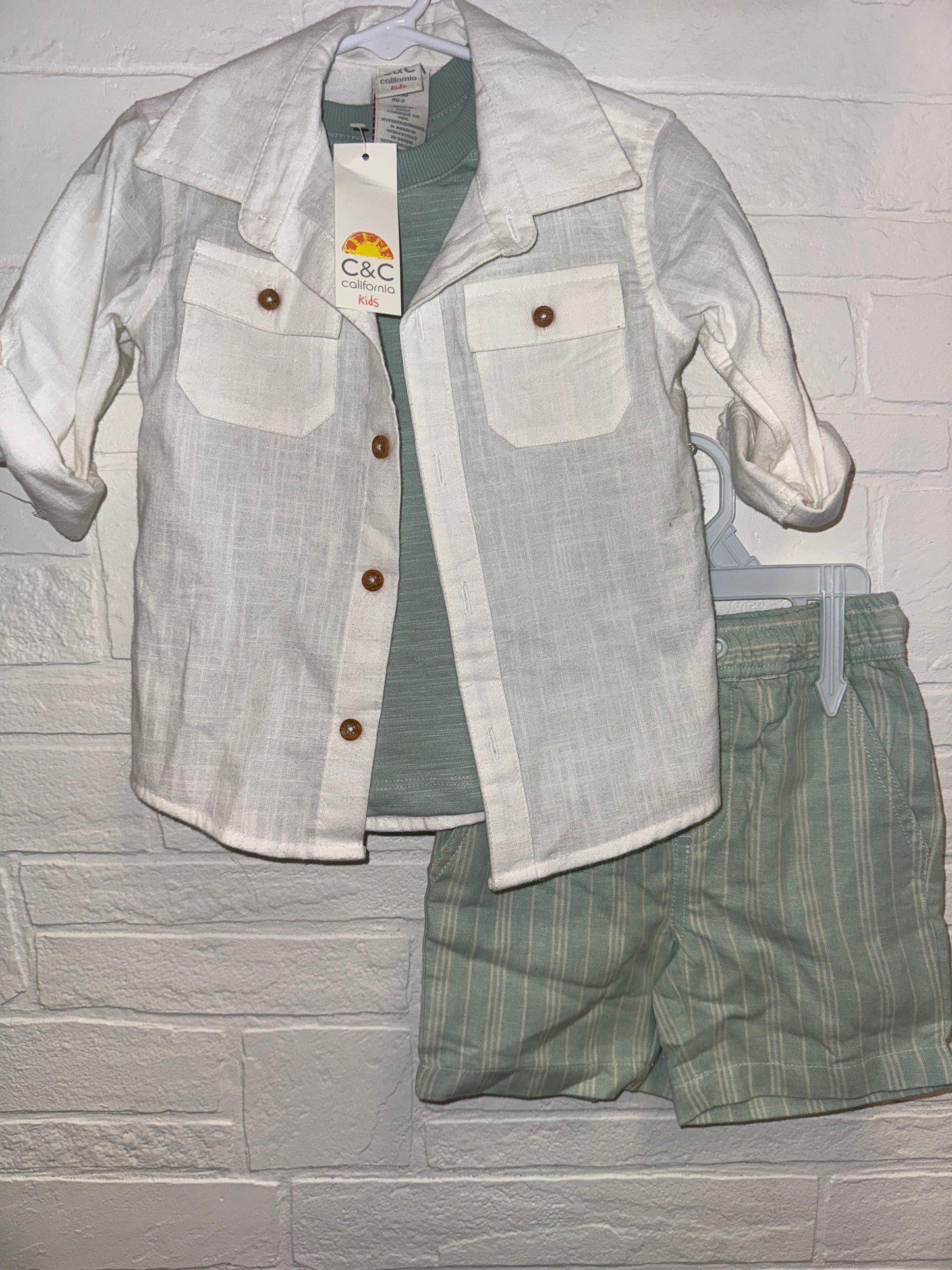2T NWT Green & White 3pc Set