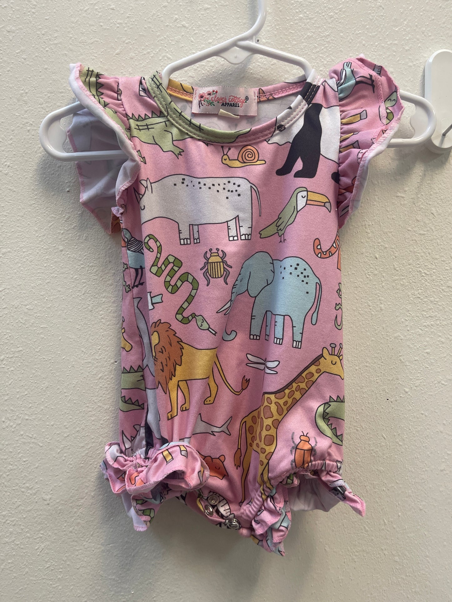 0/6m Clover Cottage Pink Animal Romper