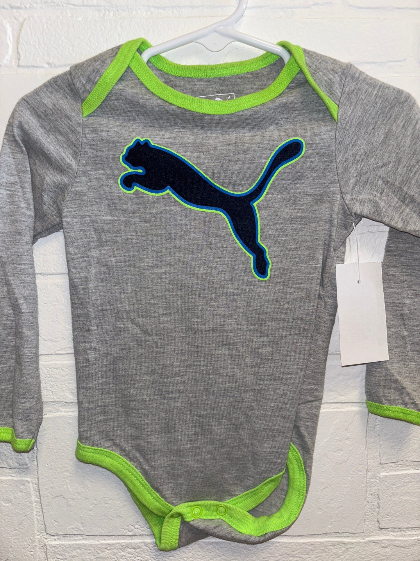6-9m Grey & Green Puma Long Sleeve Onesie