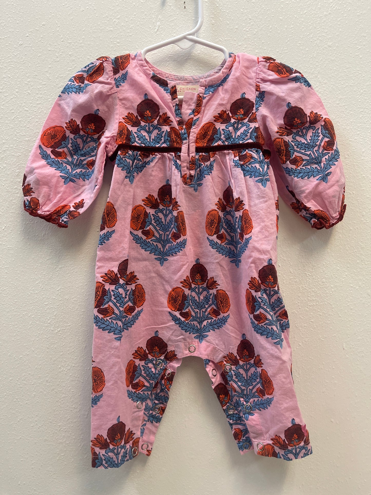 3/6m Pink Chicken Floral Romper