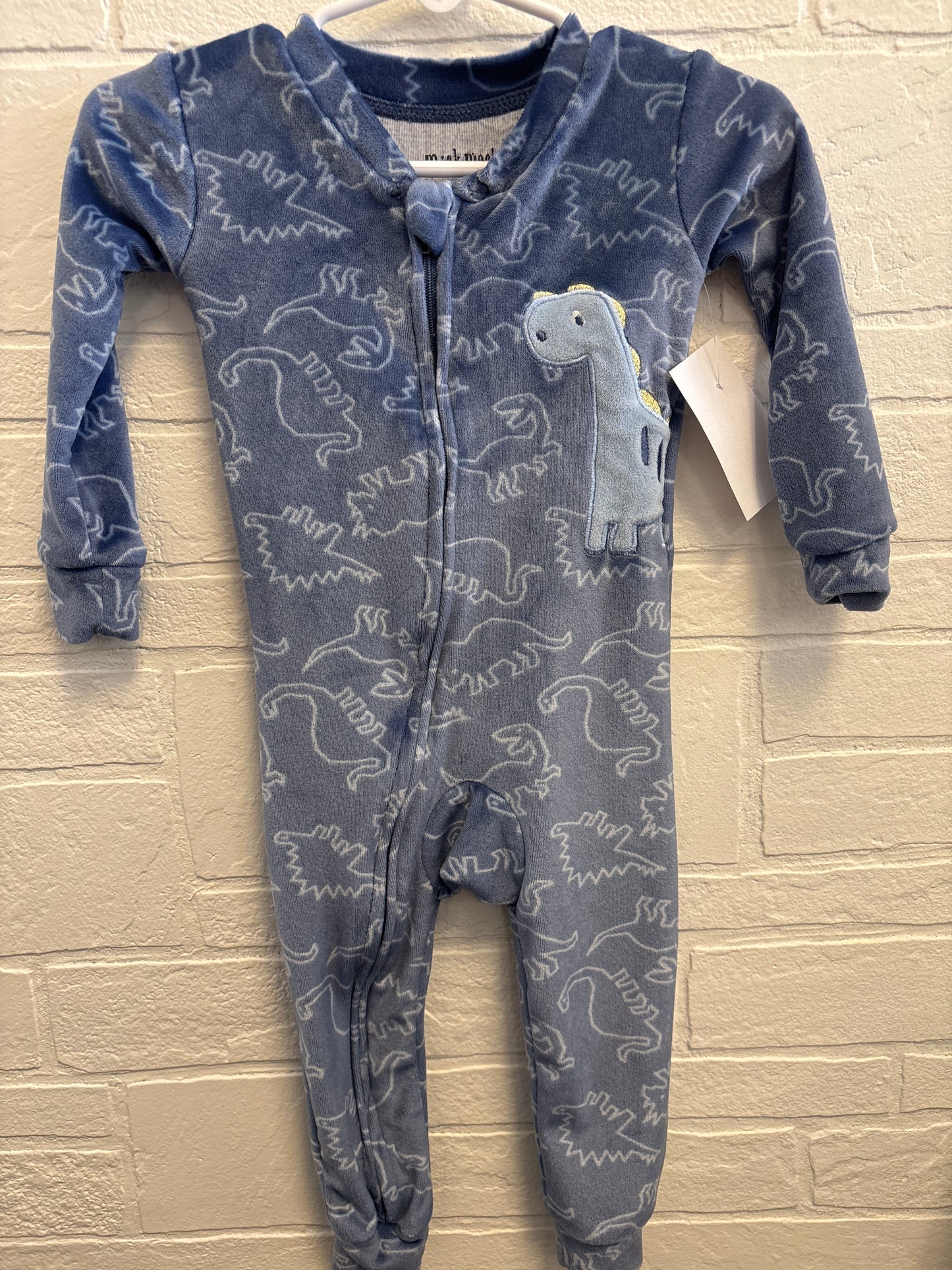 12m MickMack Fleece Light Blue Dinosaur Outline Sleeper