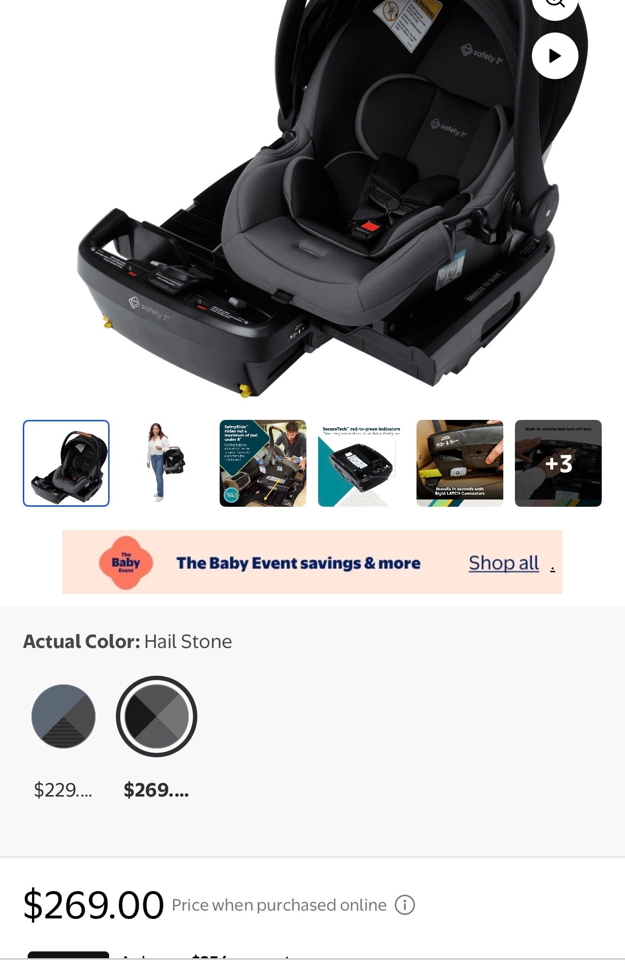 Safety 1st onBoard Slide Infant Car Seat featuring SafetySlide Base
