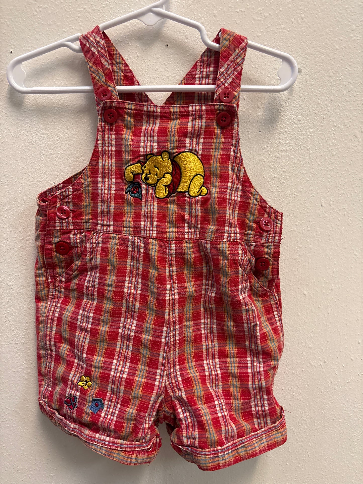 12m Vintage Disney Store Winnie Pooh Plaid Shortalls