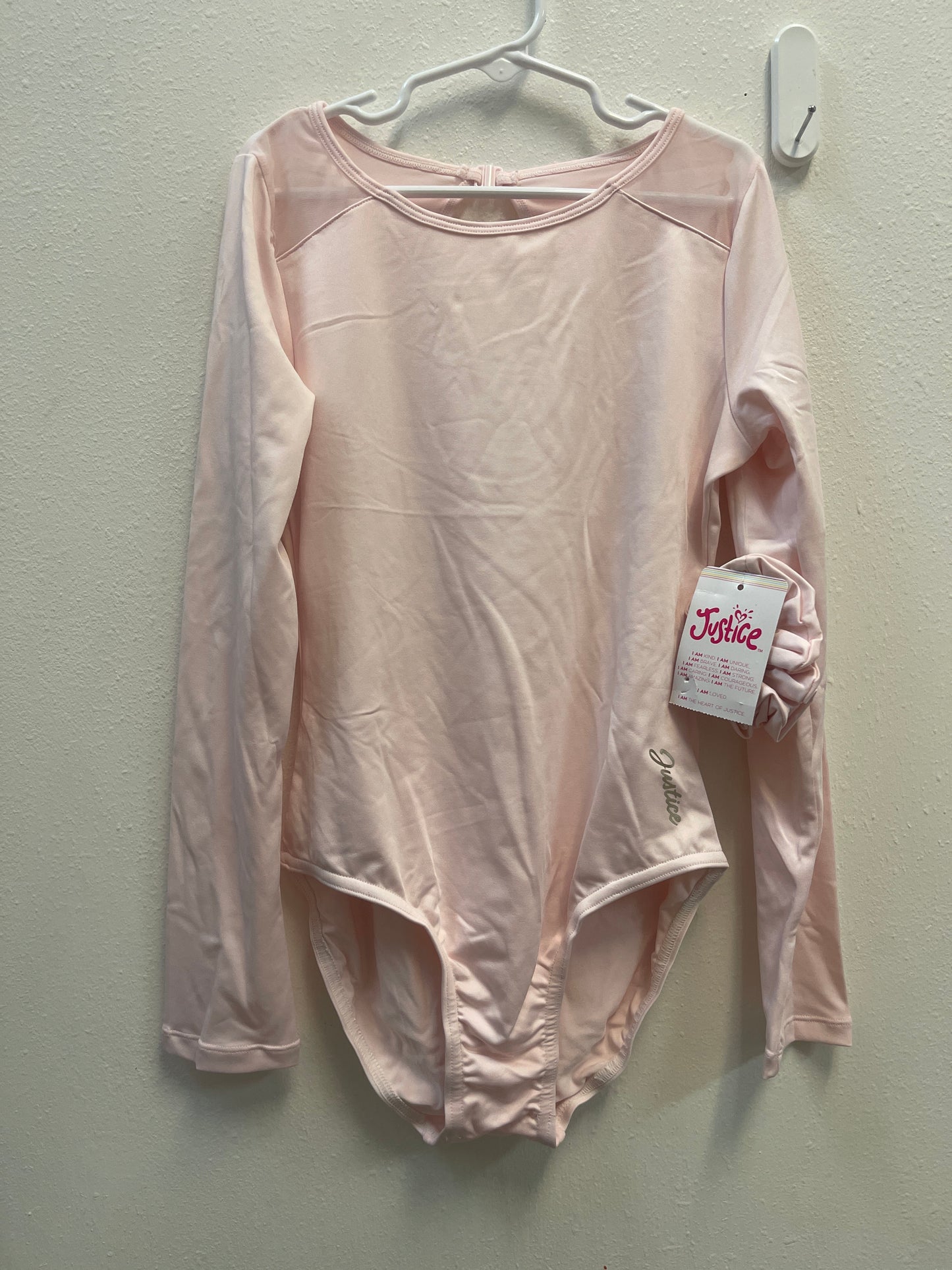 16/18 NEW Justice Pink Long Sleeve Leotard + Scrunchie