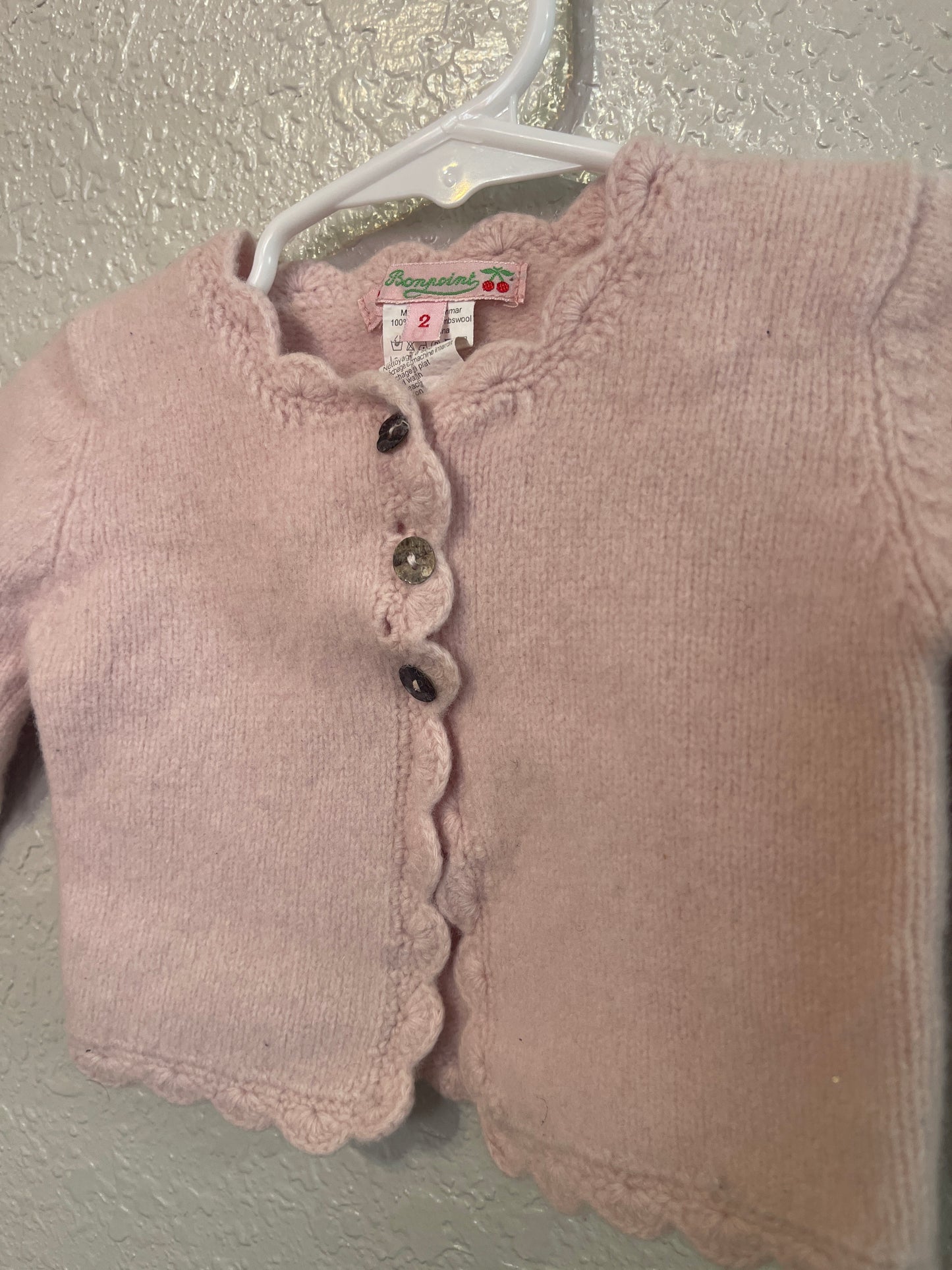 2 Bonpoint 100% Lambswool Pink Cardigan