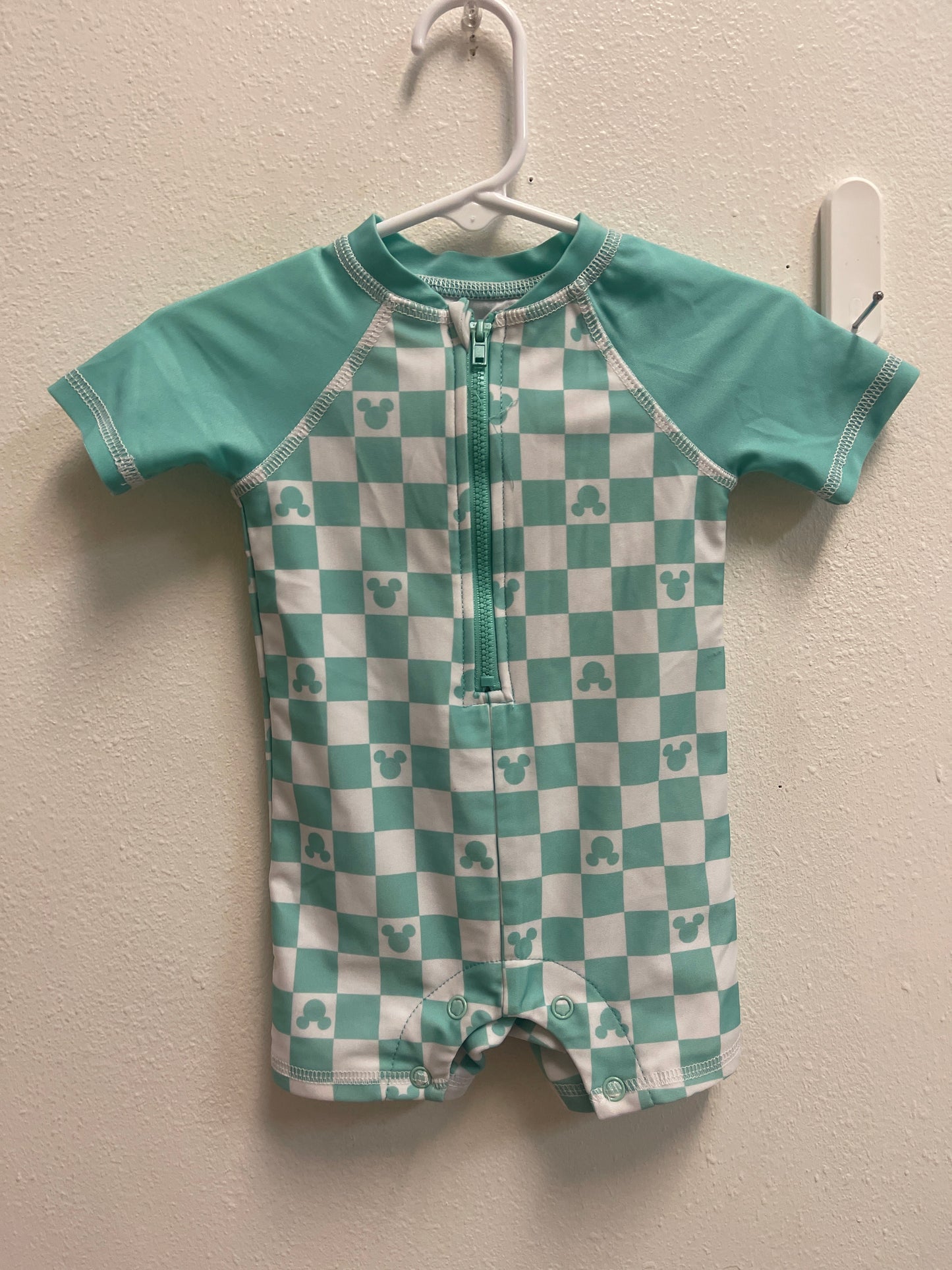 3/6m Mickey Teal Checkered Rashguard Swim