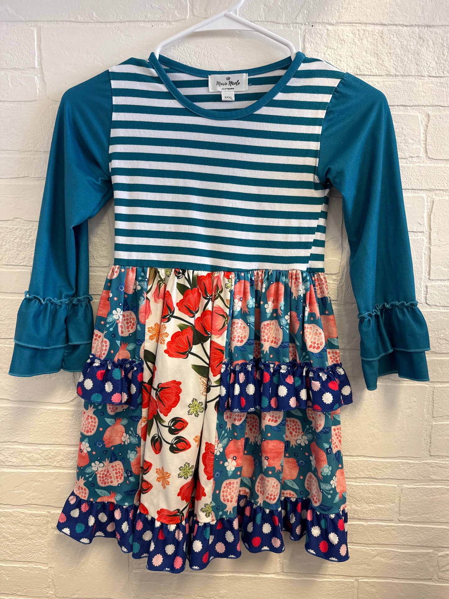 3XL (7/8) Marie Nicole Teal Flower & Pomegranate Dress