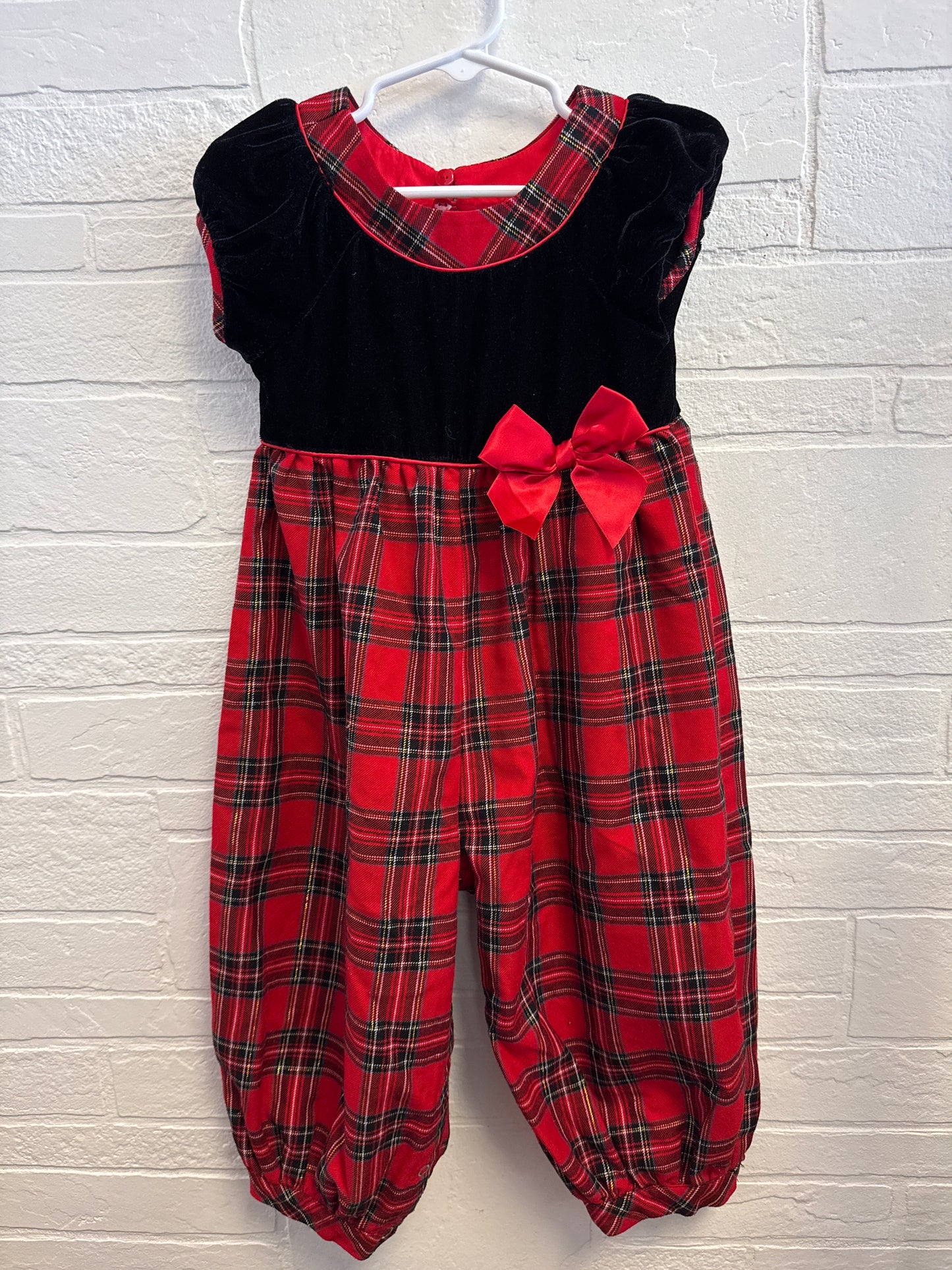 24m Bonnie Baby Red Plaid+Black Romper