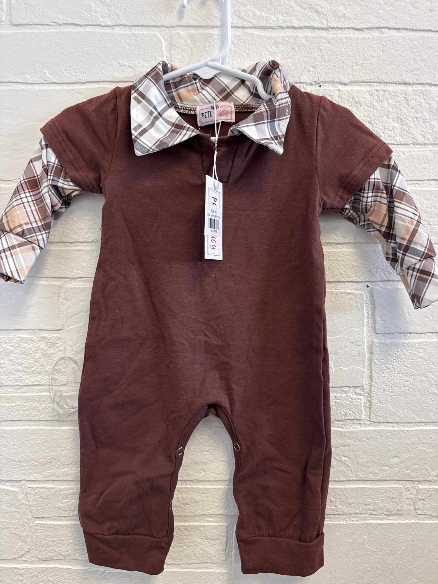 3/6m NEW Pete & Lucy Brown Plaid Romper