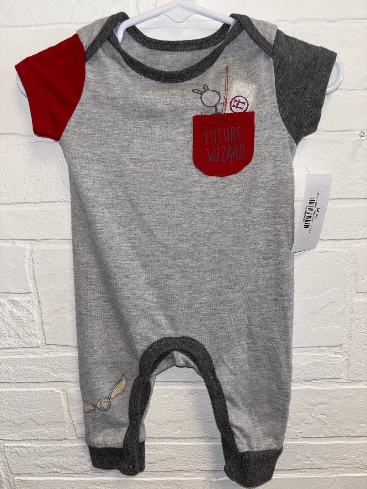 0-3m Grey Future Wizard Romper