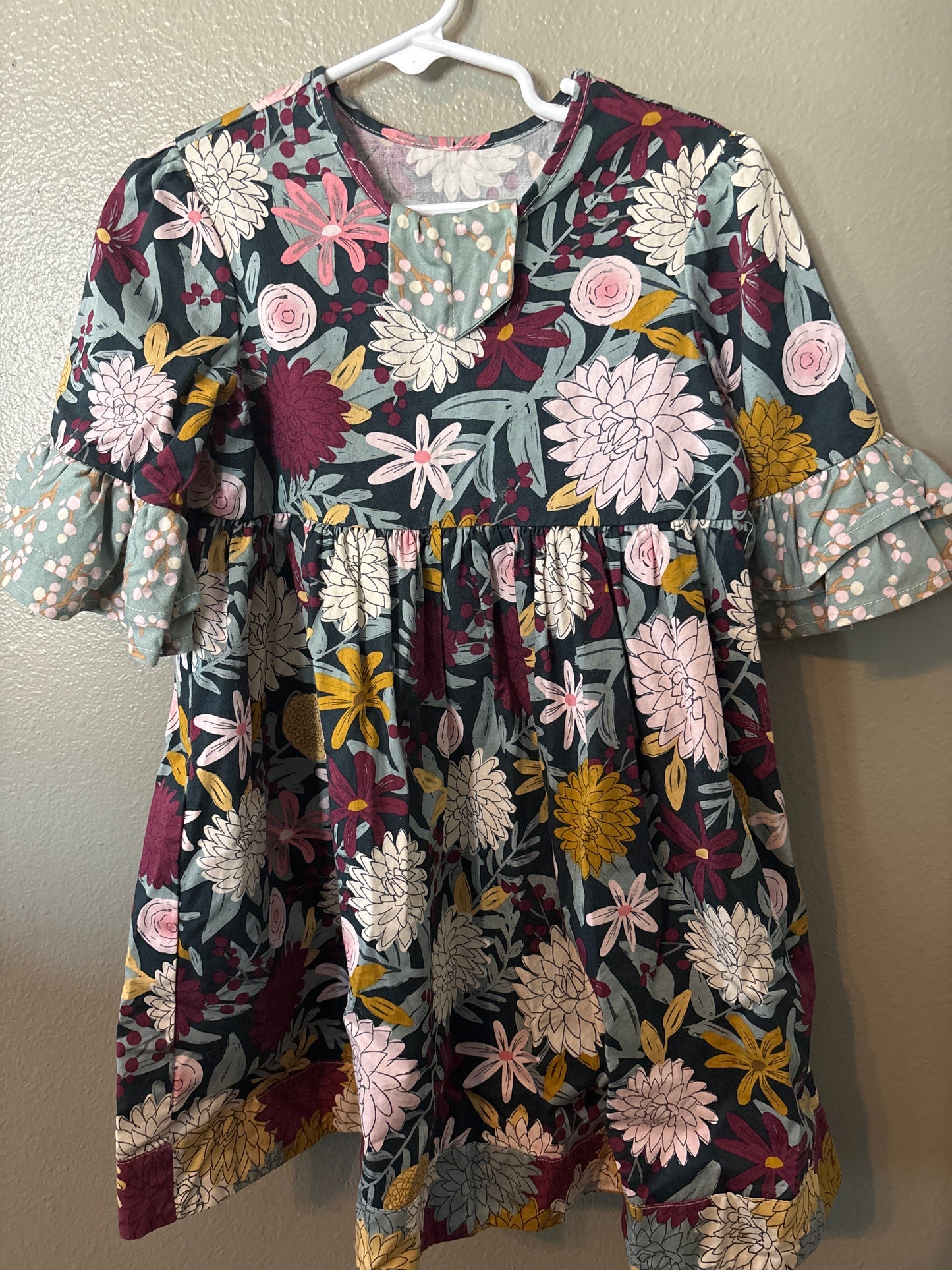 5-6 Green Mustard Floral Dress
