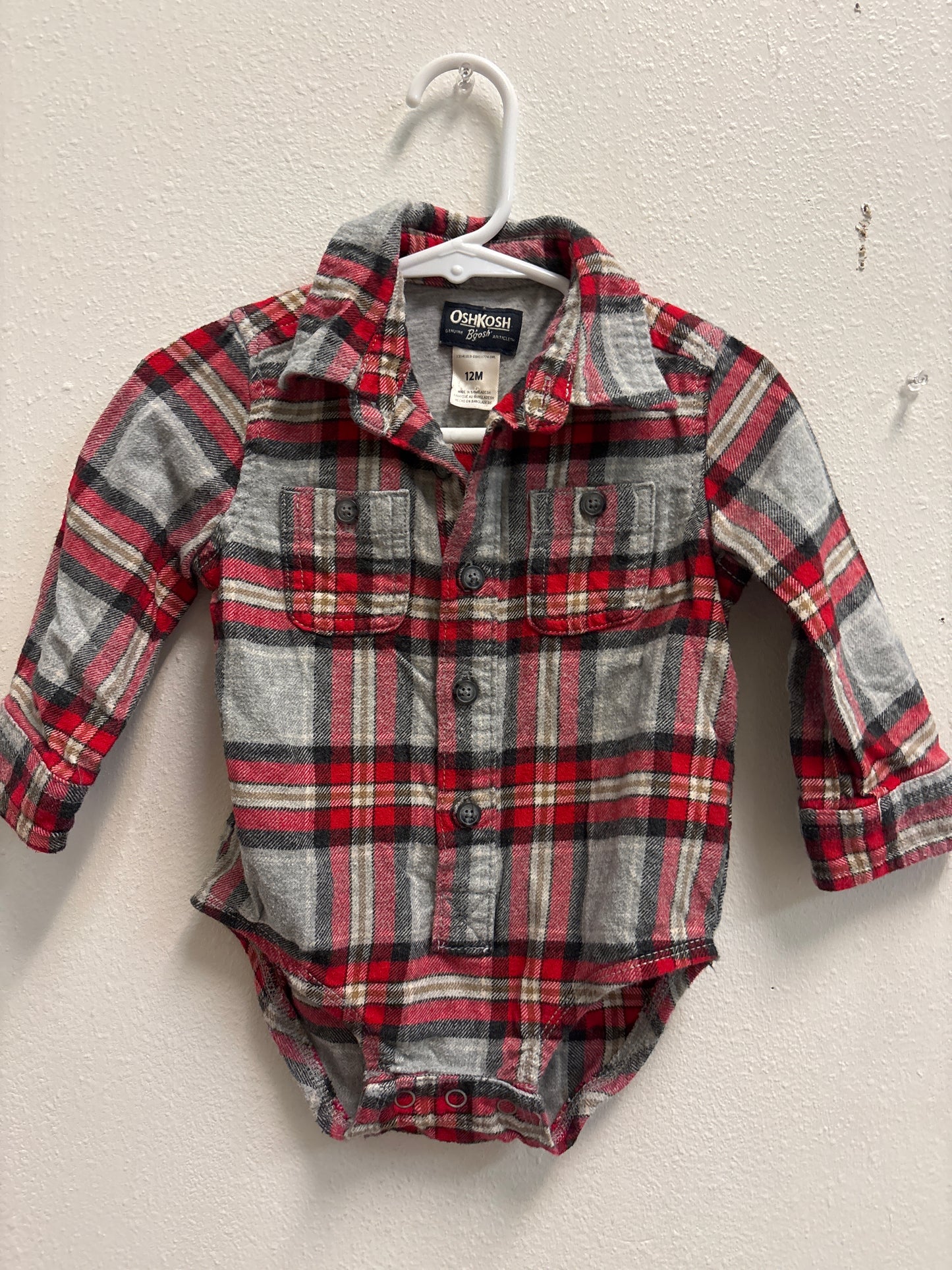 12m Osh Kosh Red Gray Flannel