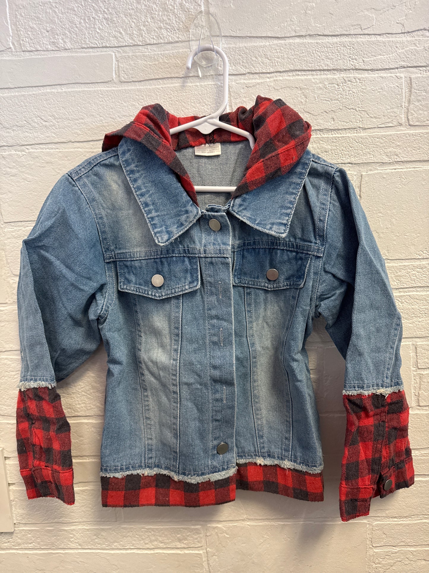 2XL(7-8) NEW Hooded Plaid Jean Jacket