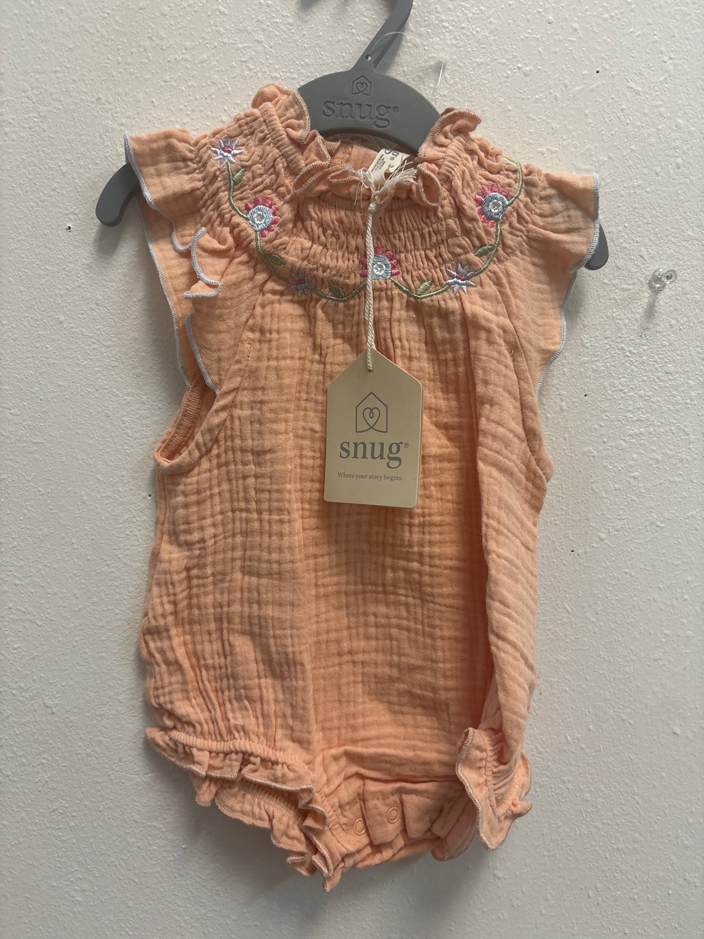 3-6m New Peach Smocked Romper