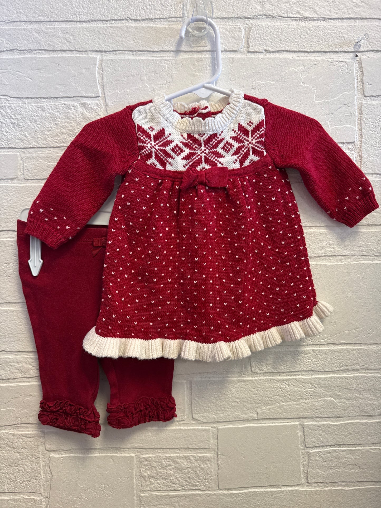 0-3m Gymboree Red Snowflake Sweater Dress + Leggings