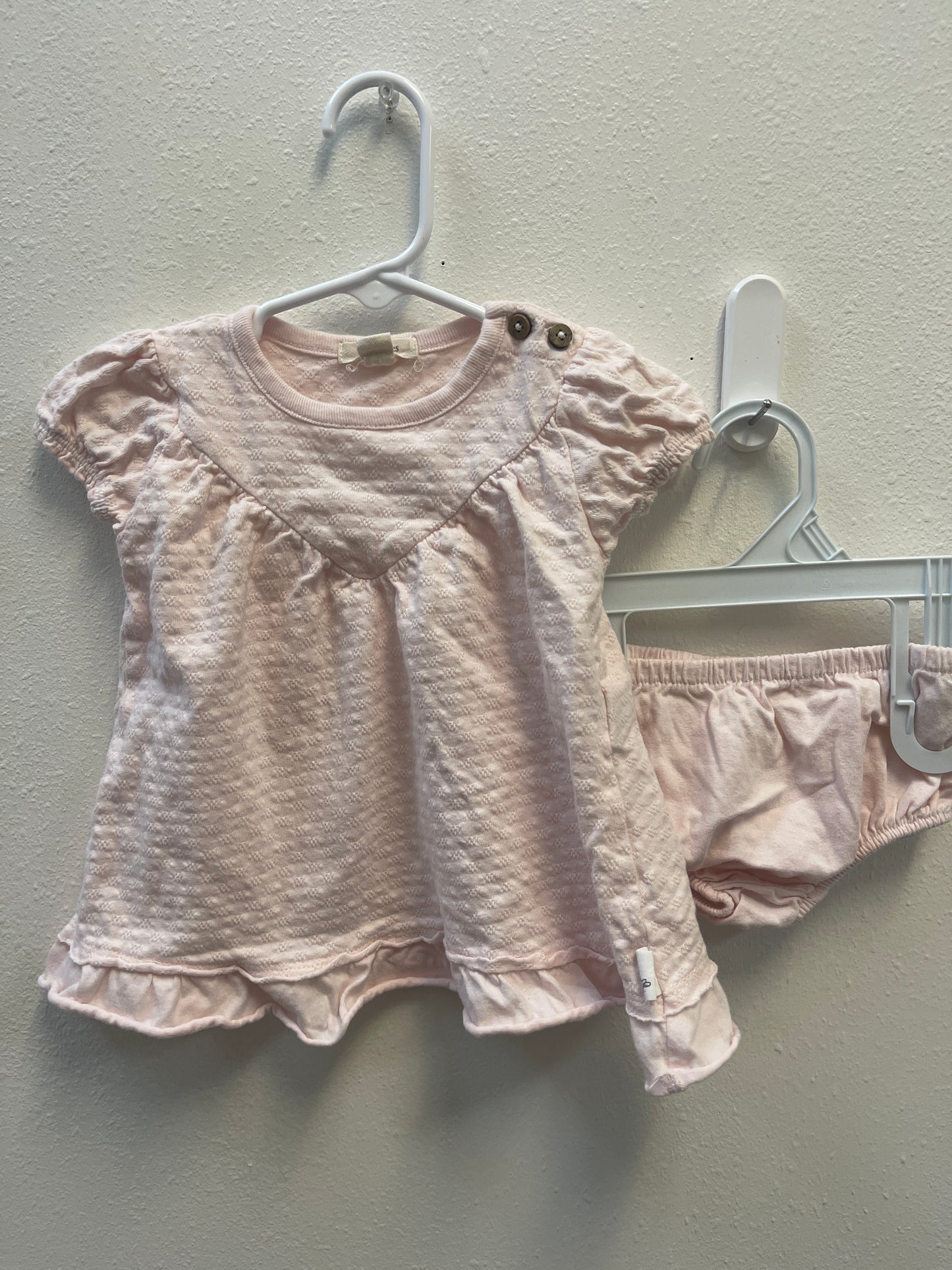 3/6m Burts Bees Pale Pink Dress + Bloomer