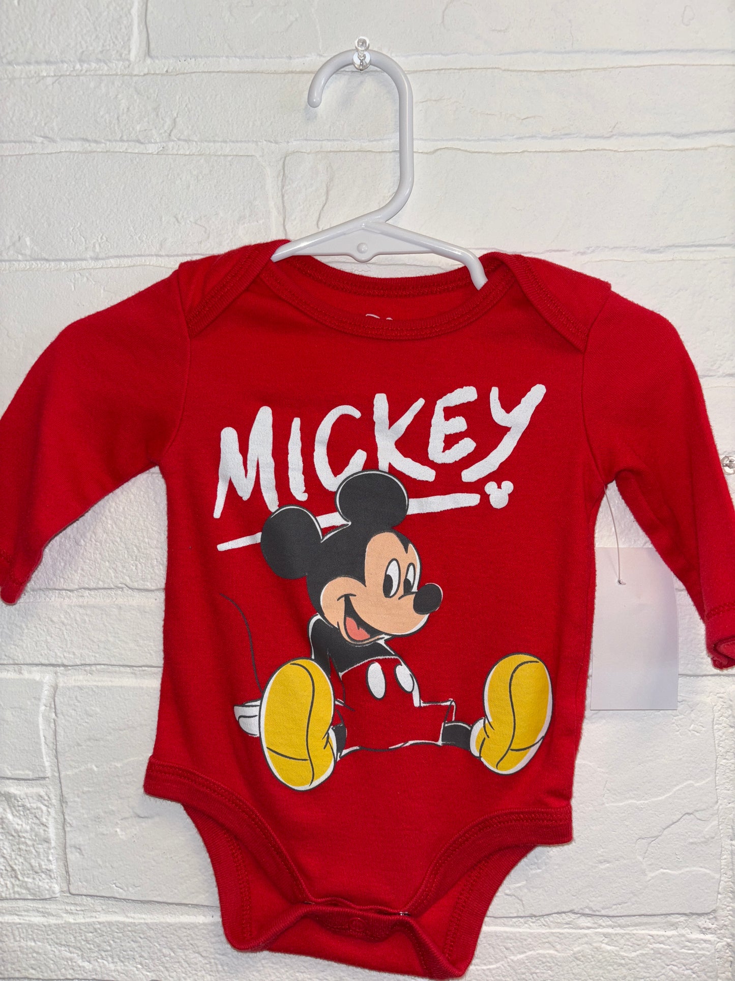 0-3m Red Mickey Long Sleeve Onesie