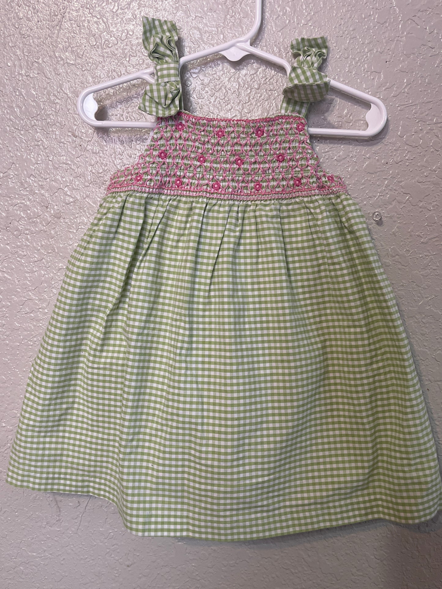 6/12m Gymboree Green Gingham + Pink Daisy Dress