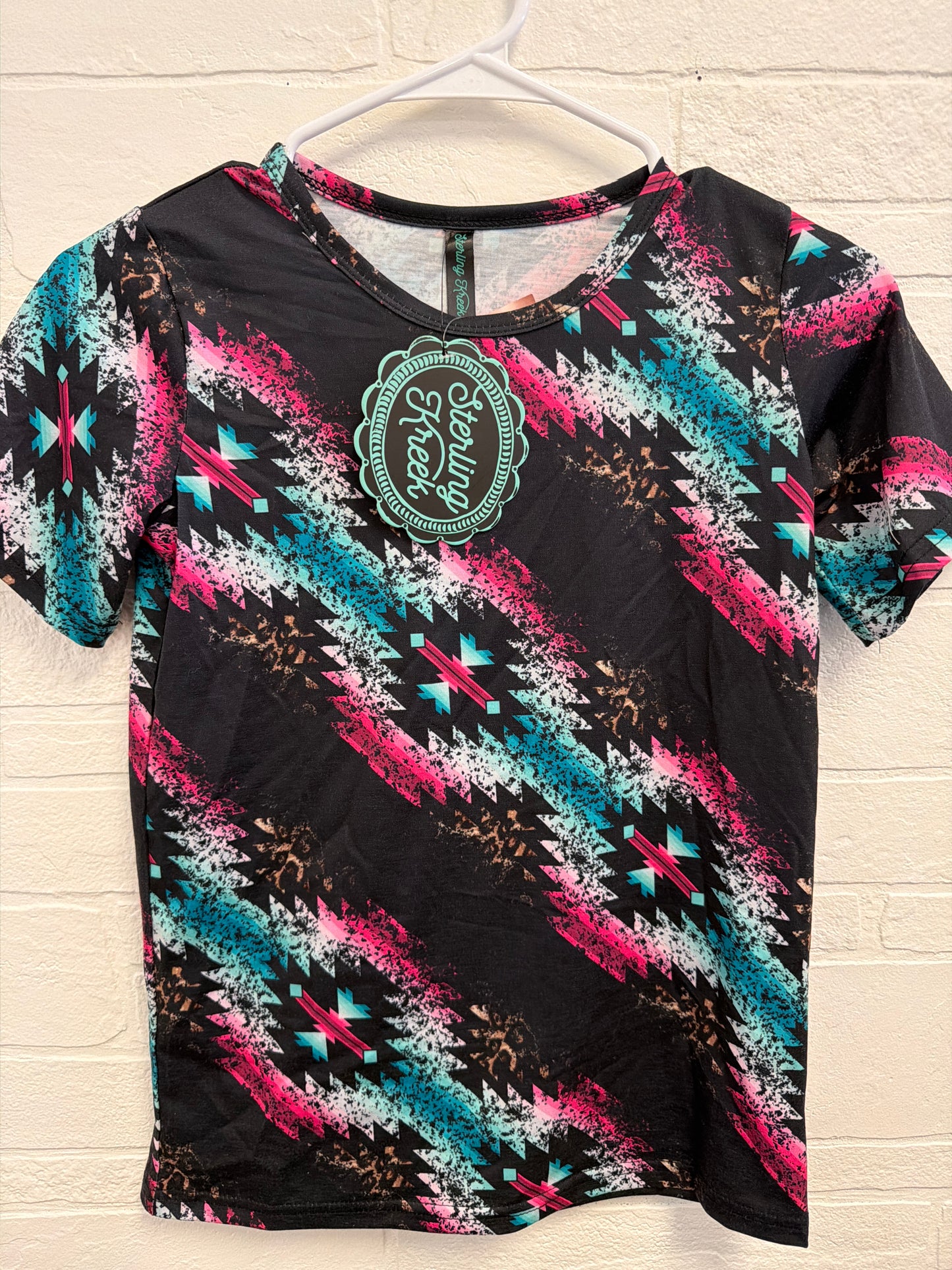 L(10/12) NEW Sterling Creek Pink/Green Aztec Tee