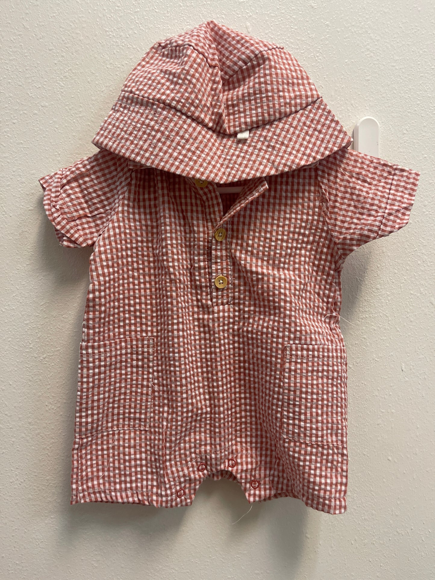 3/6m Liam & James Red Gingham Romper & Hat