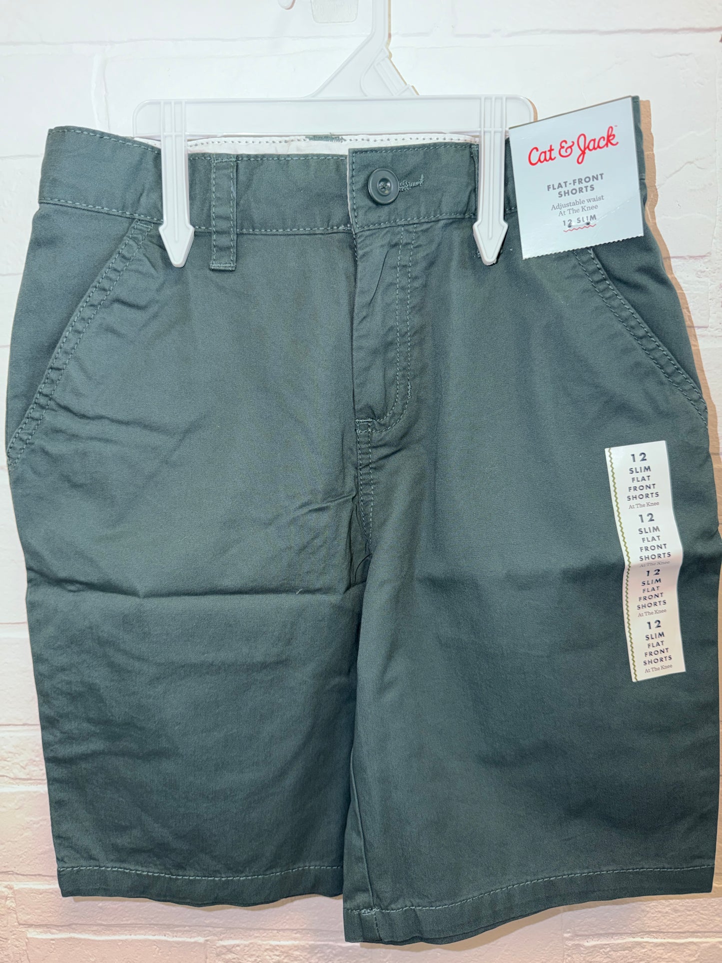 12 Slim NEW Flat Front Shorts Olive Green