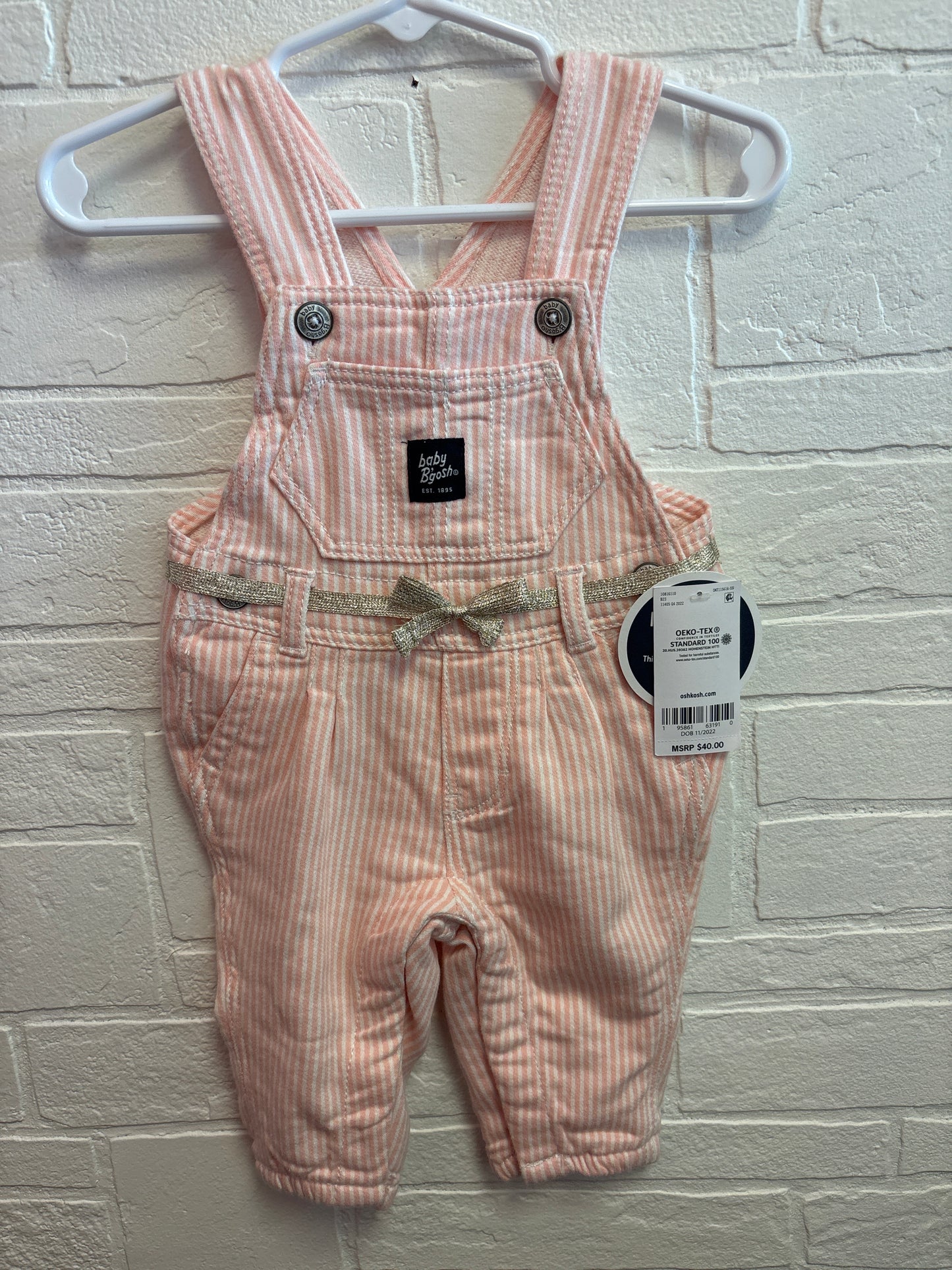 3m New Peach Stripe Osh Kosh Overalls