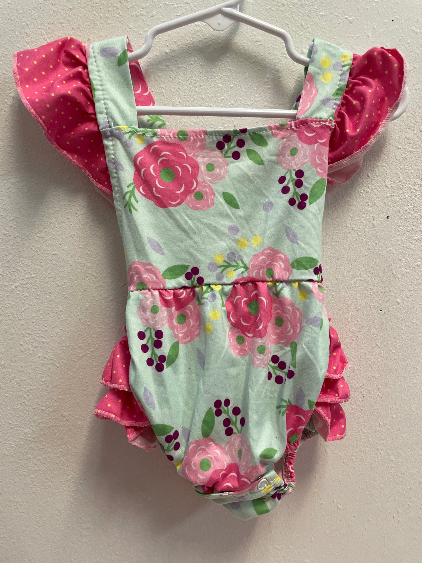 6/12m Honeydew Floral Ruffle Romper
