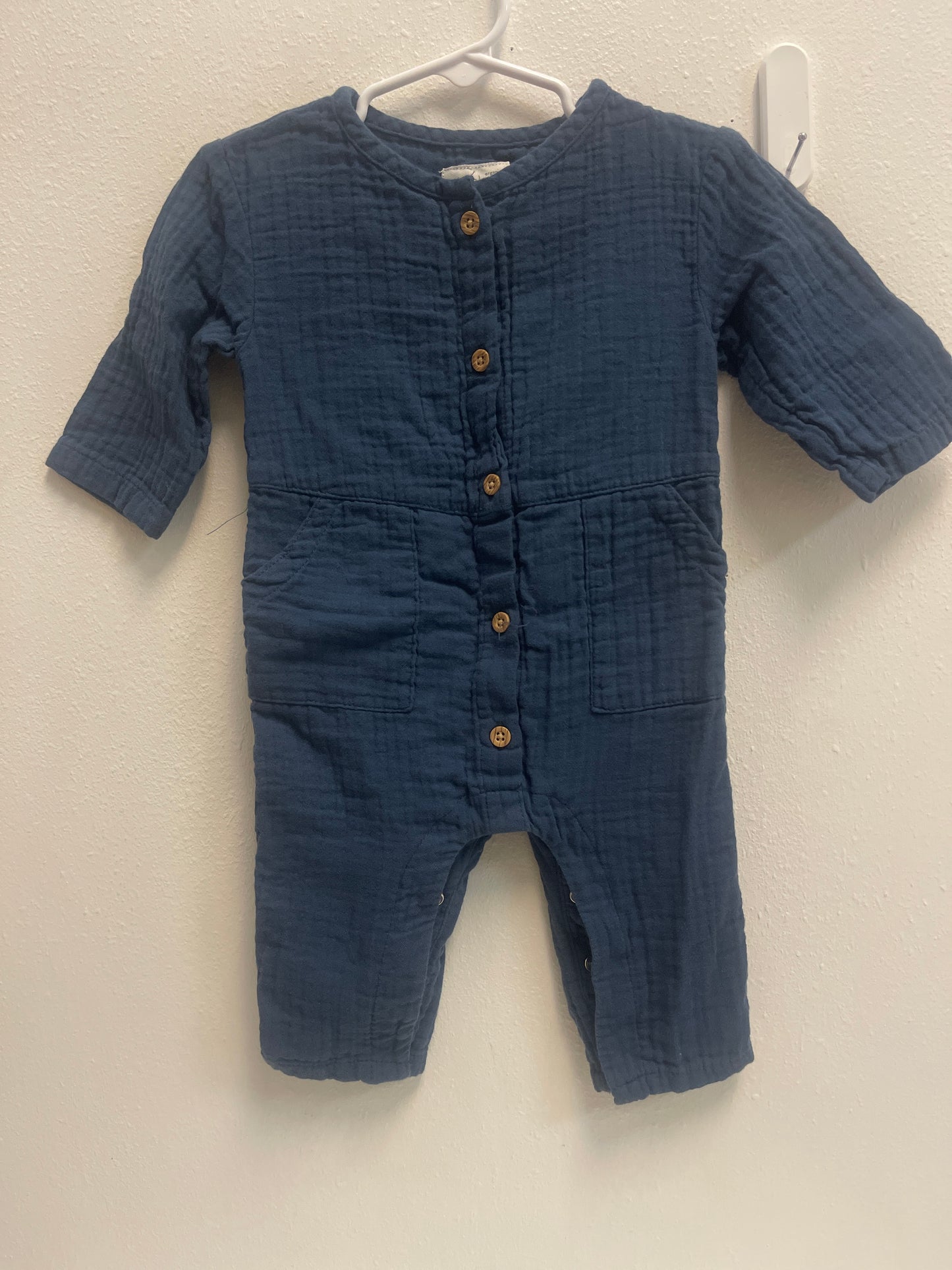 6m Little Planet Navy Linen Romper