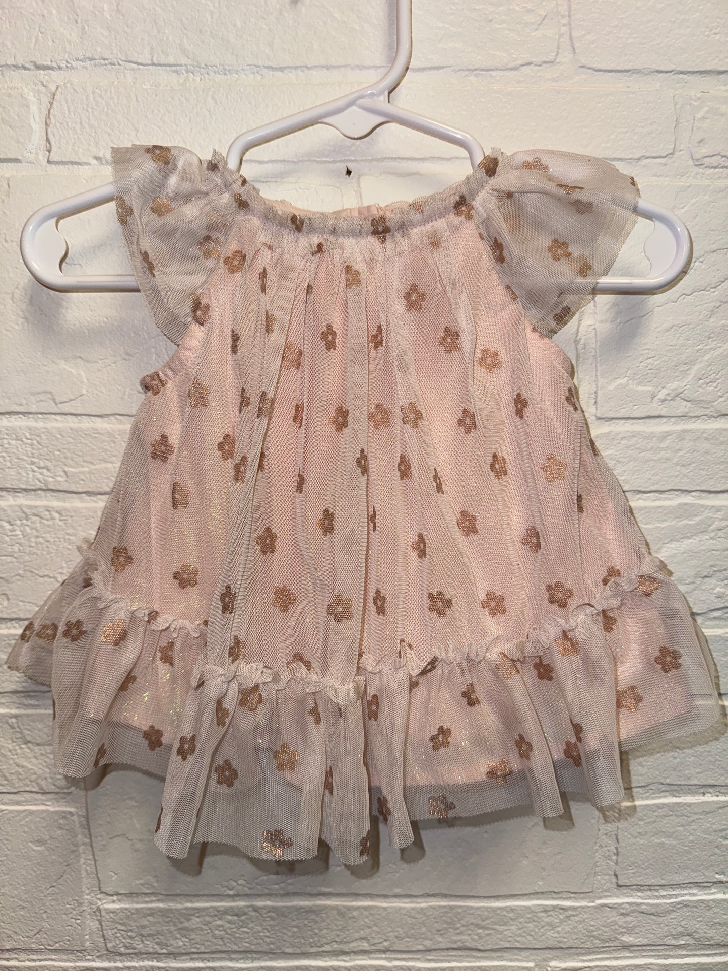 NB Pink Shimmer Flower Dress+Bloomers
