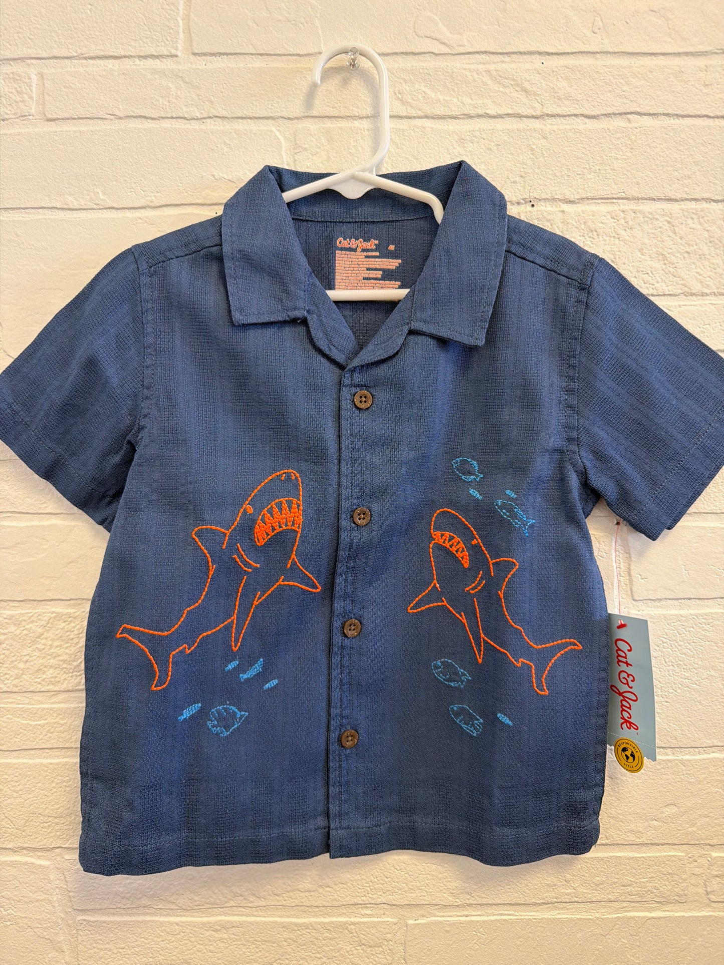 4t NEW Navy Shark Button Up