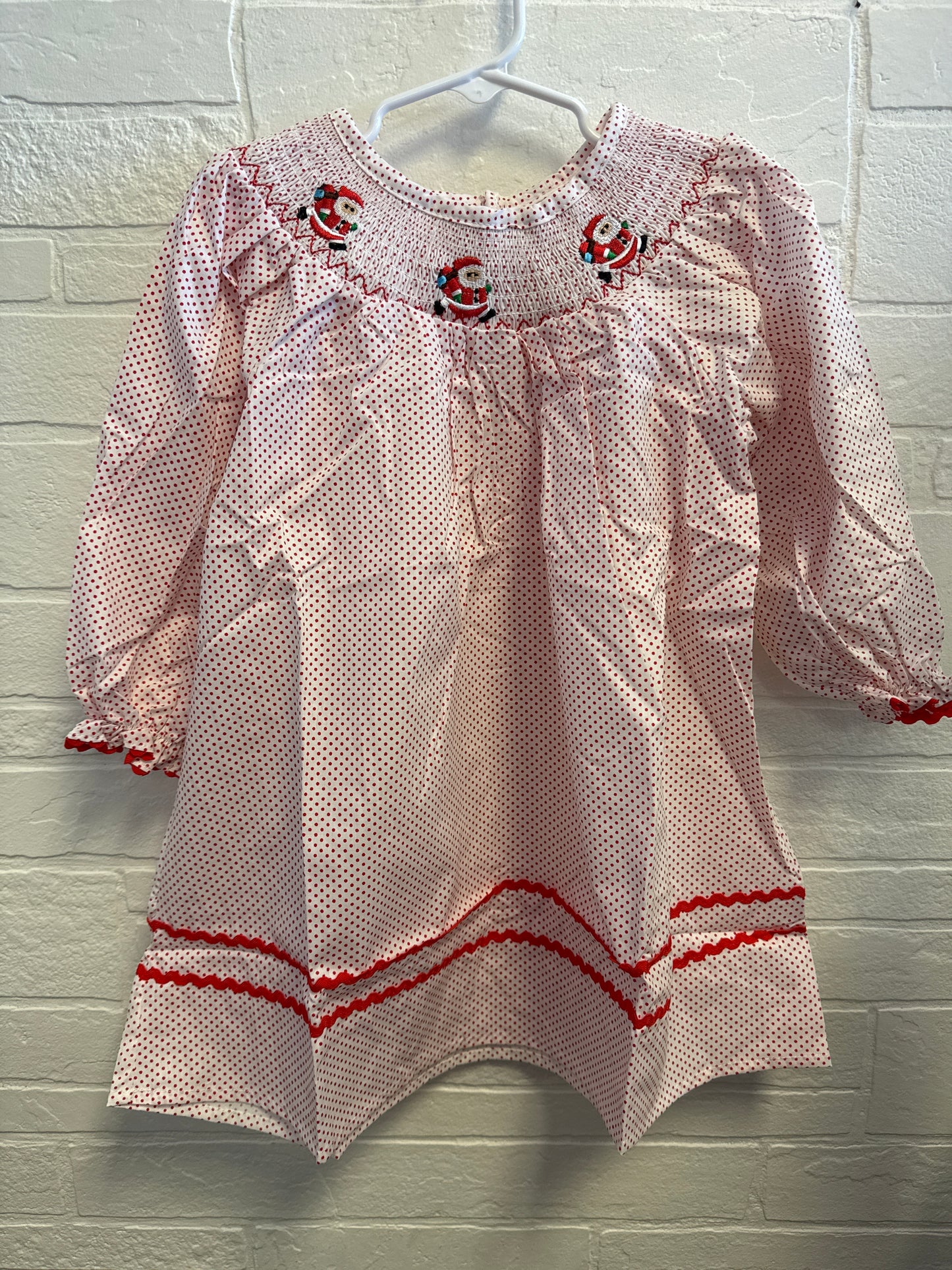 4XL(10/12) NEW Smocked Santa+Dots Dress