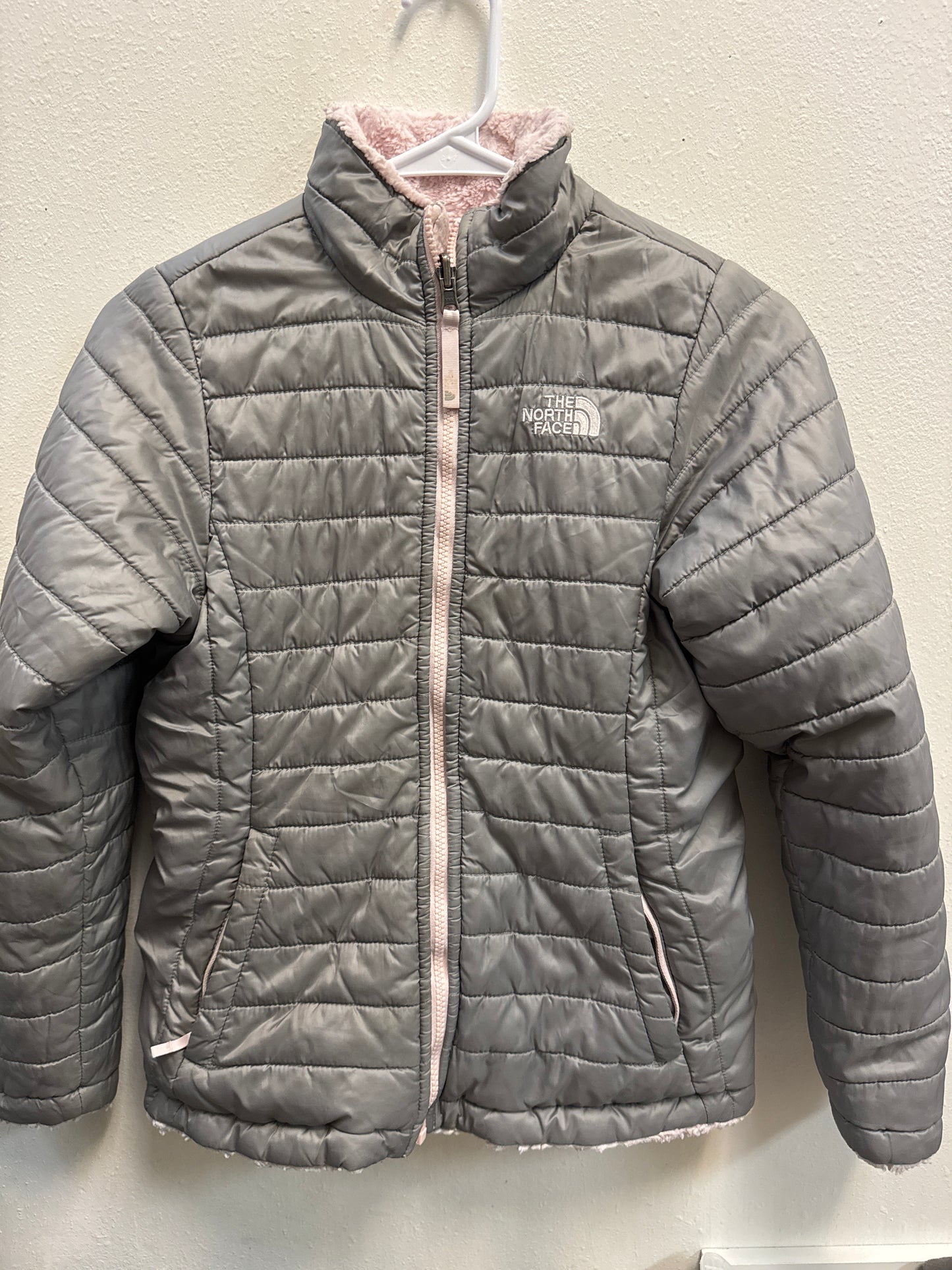 14-16 The North Face Gray/Pink Sherpa Lined Jacket