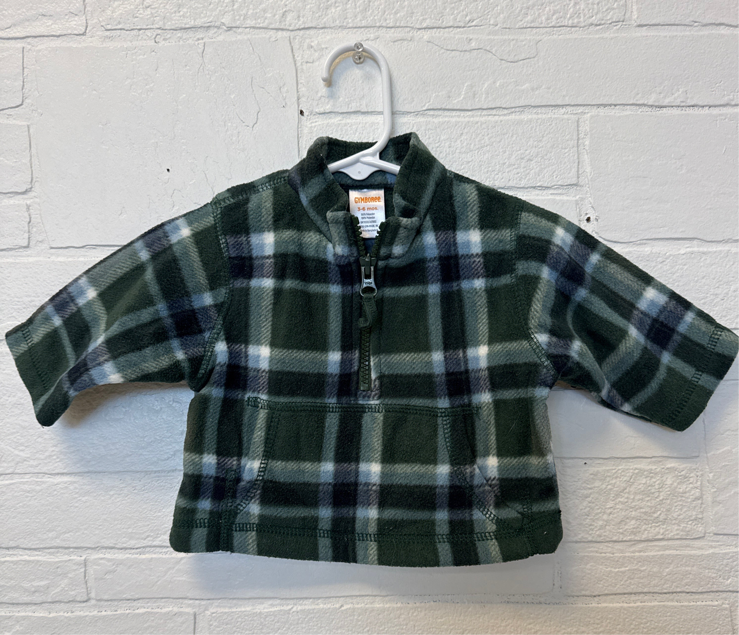 3-6m Green Plaid 3/4 Zip Pullover