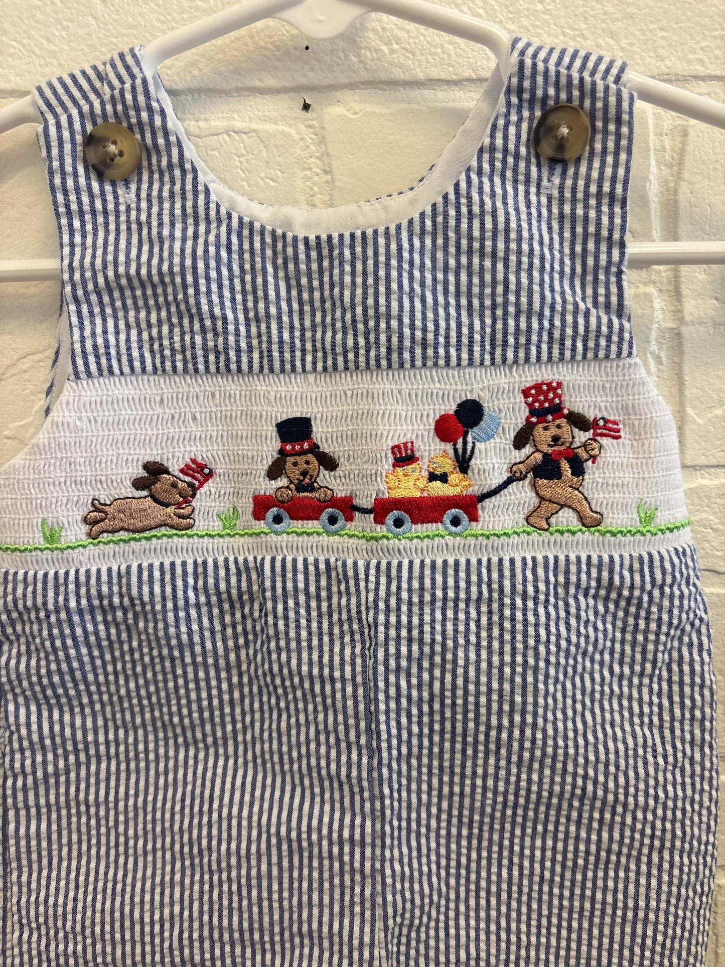 6m Puppy + Flags Smocked Romper