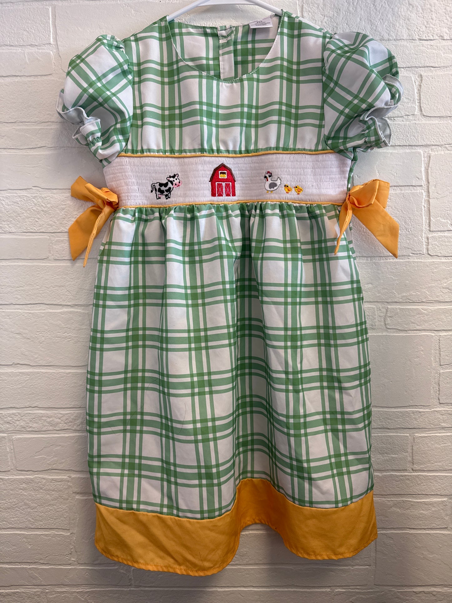 4XL Cow + Chicken Green Plaid Dress