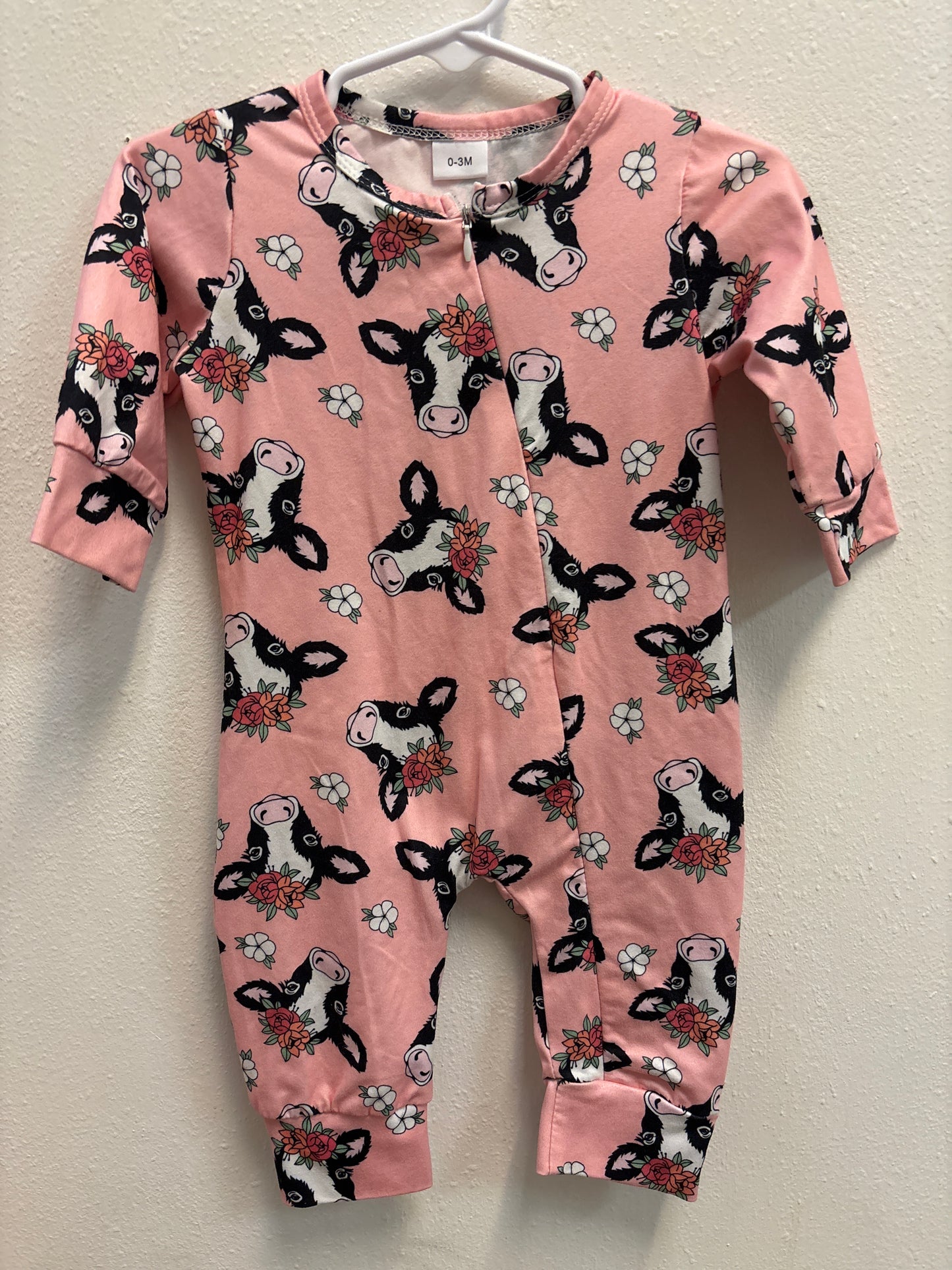 0-3m Pink Cow Romper