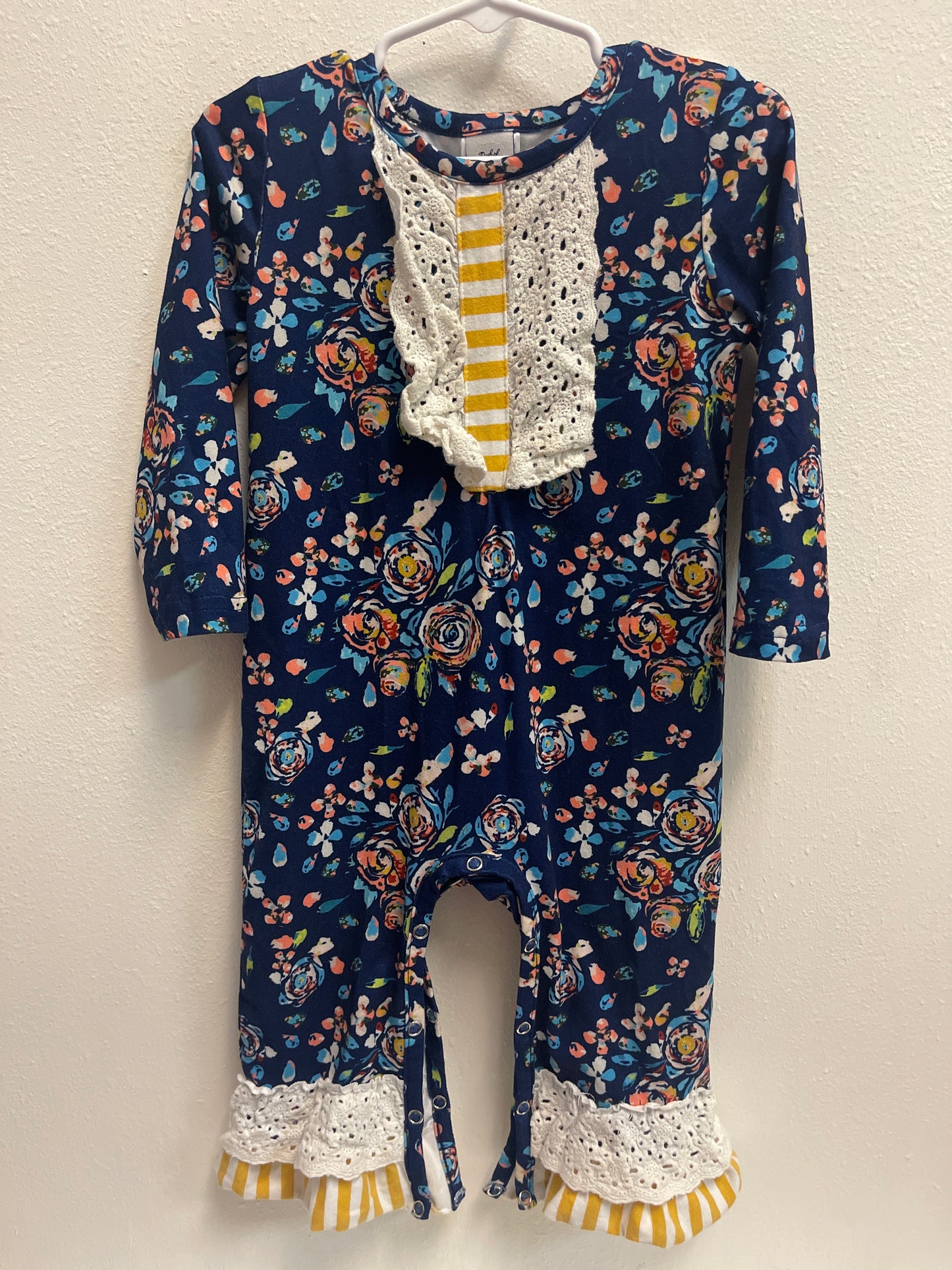 12/18m Dash of Glitter Blue Floral Romper