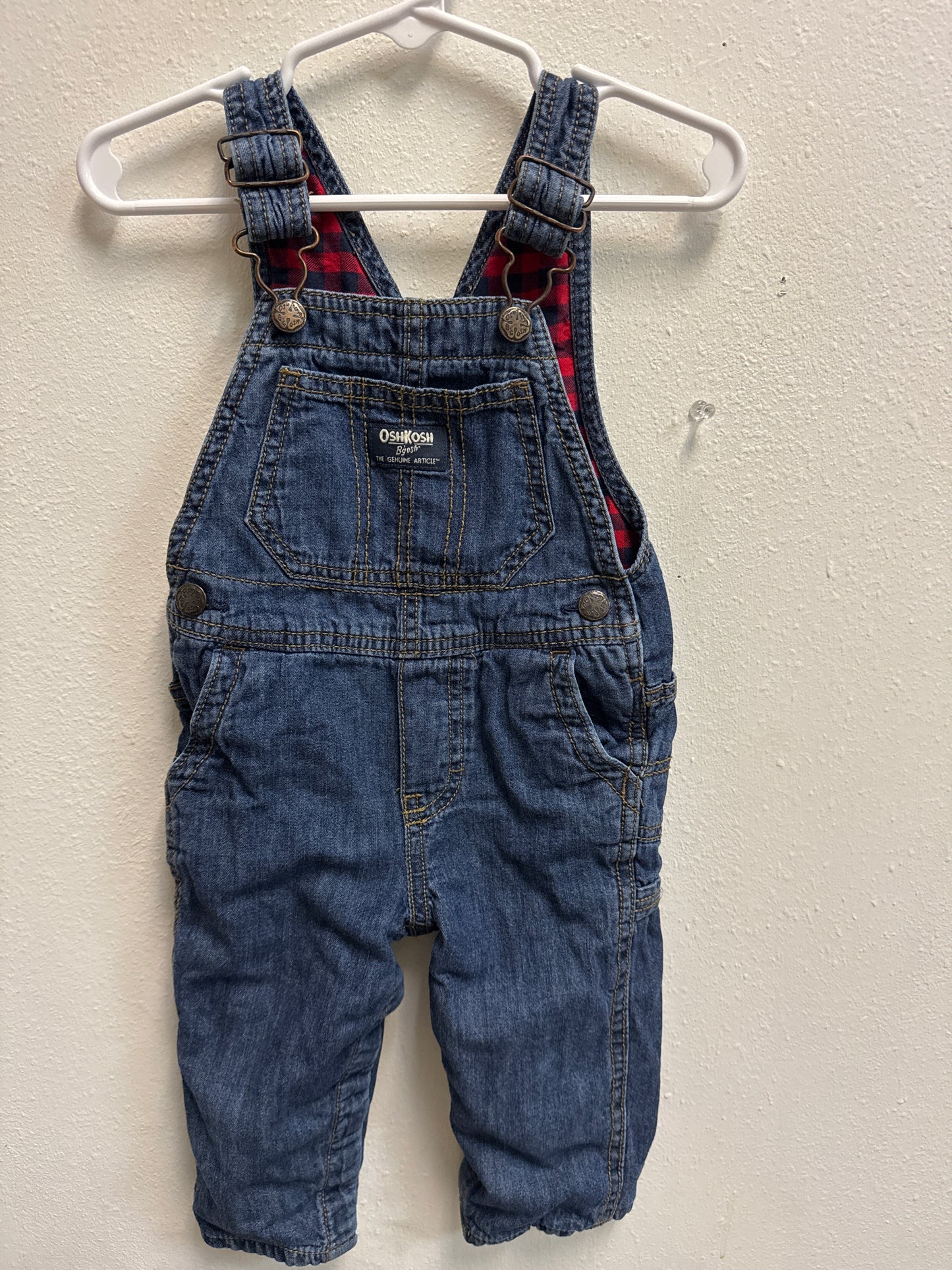 12m OshKosh B’gosh Buffalo Plaid Lined Denim Overalls