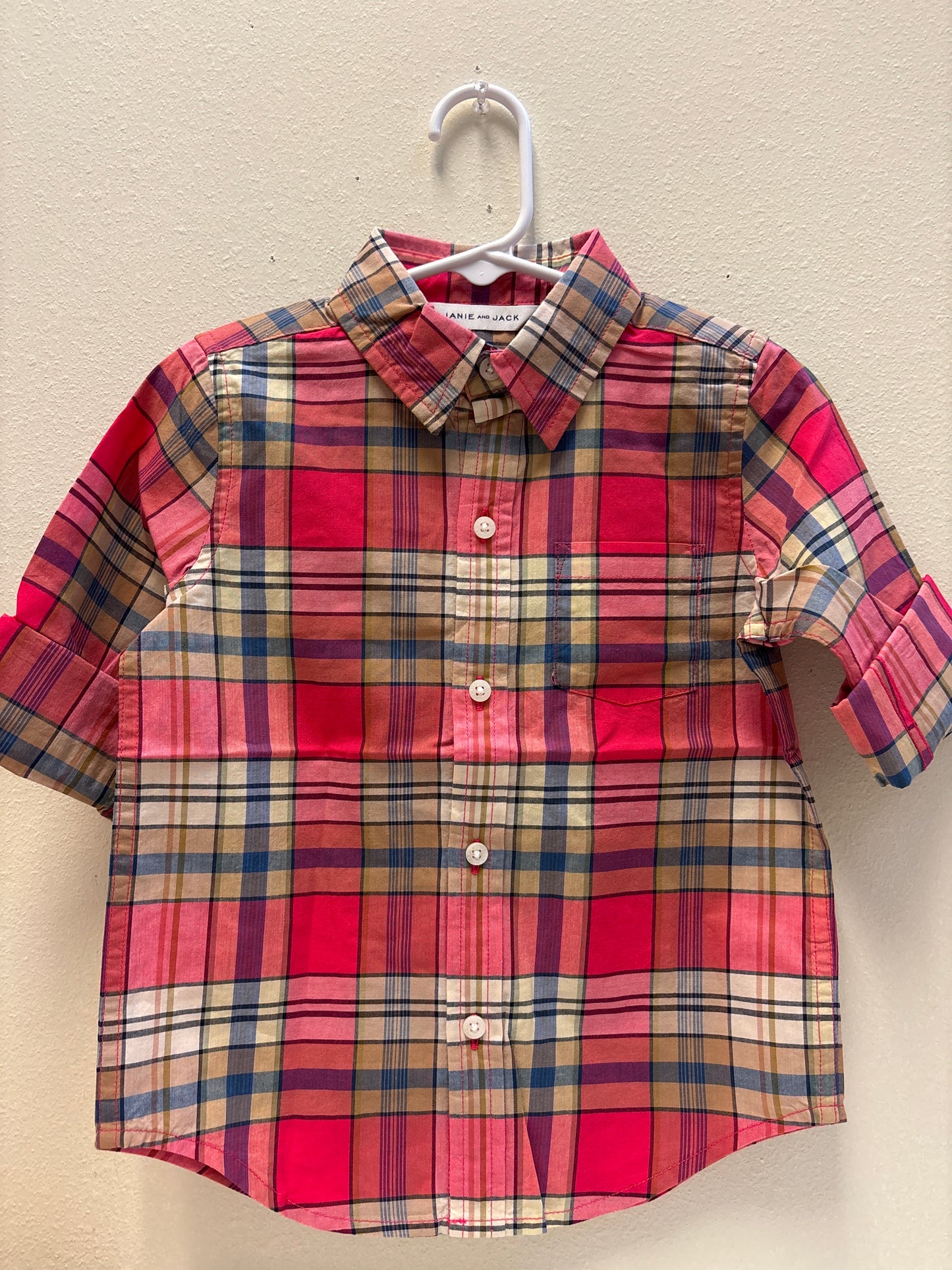 3 New Janie and Jack Pink Tan Plaid Shirt