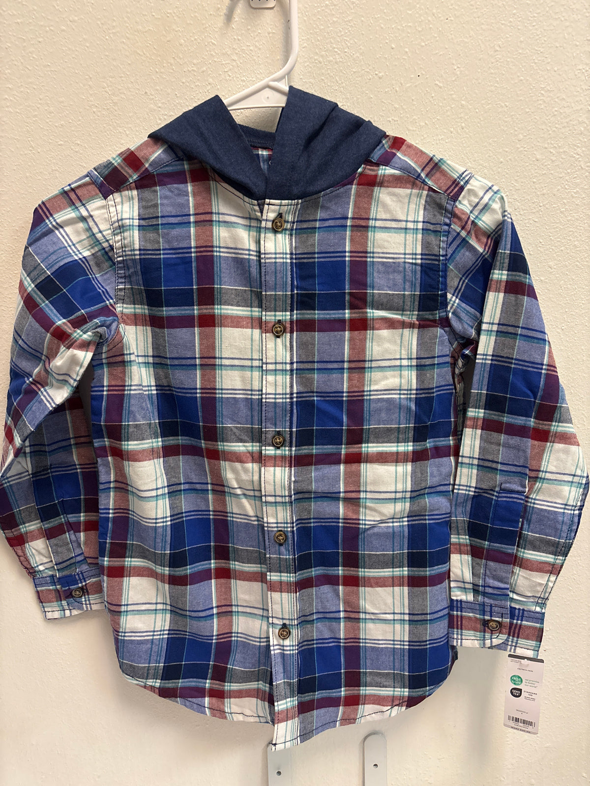 8 New Carters Plaid Hooded Shirt