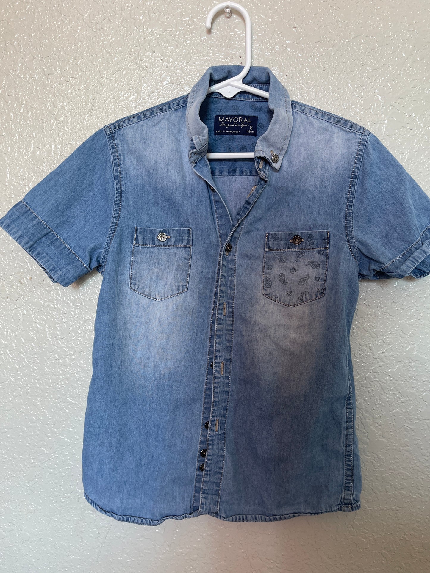 6 Mayoral Chambray Paisley Pocket Button Down