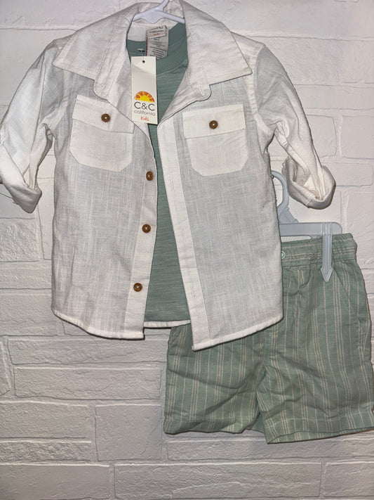 2T NWT Green & White 3pc Set
