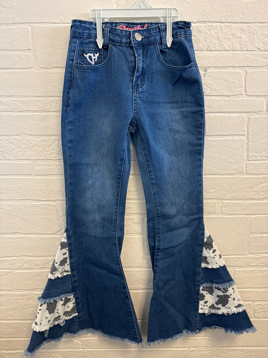 7 Cowgirl Hardware Cow Print Bell Bottoms