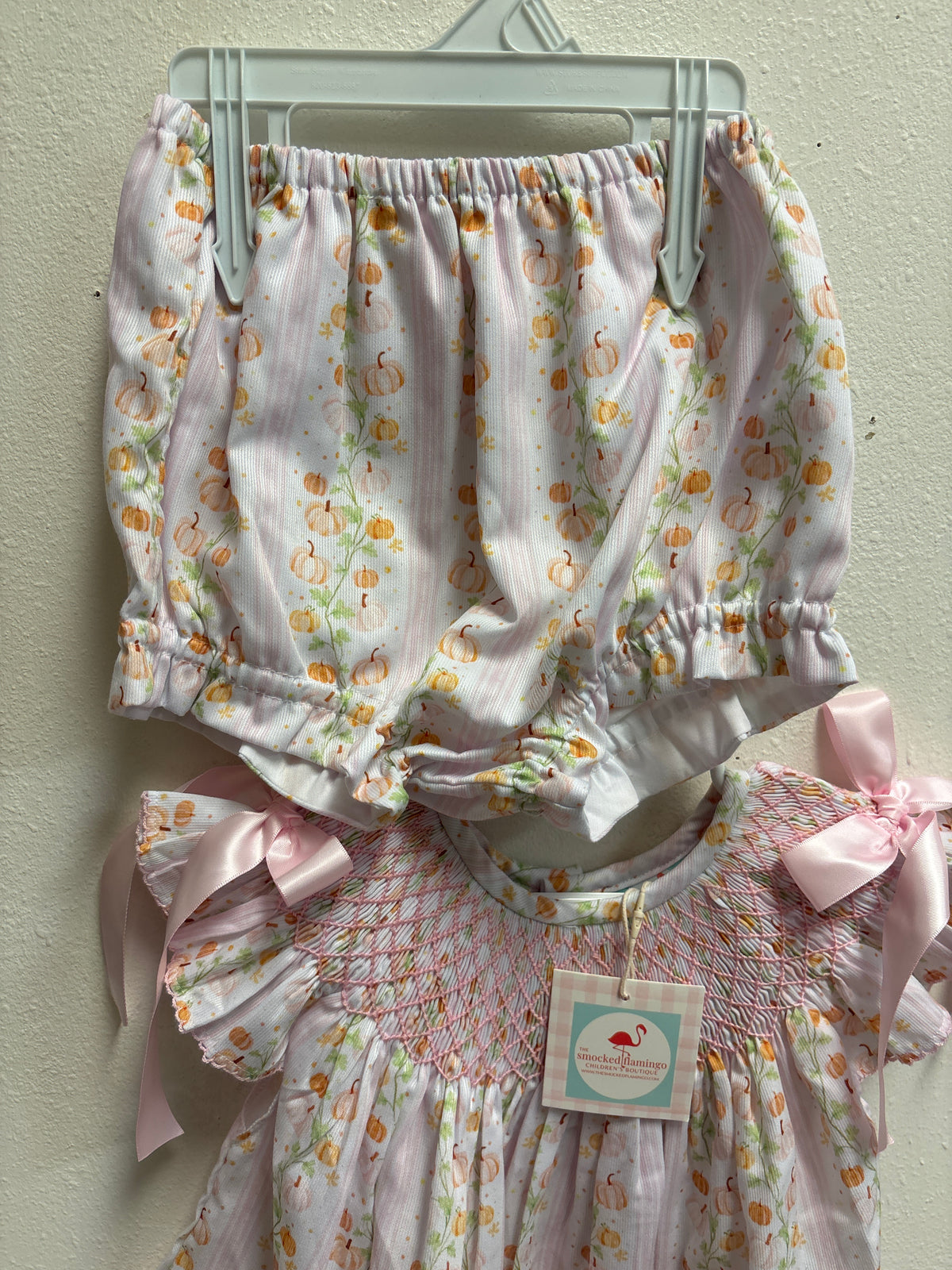 4T Smocked Flamingos Pumpkin Dress