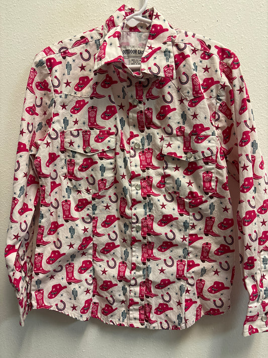 M 7-8 Pink Boots Pearl Snap