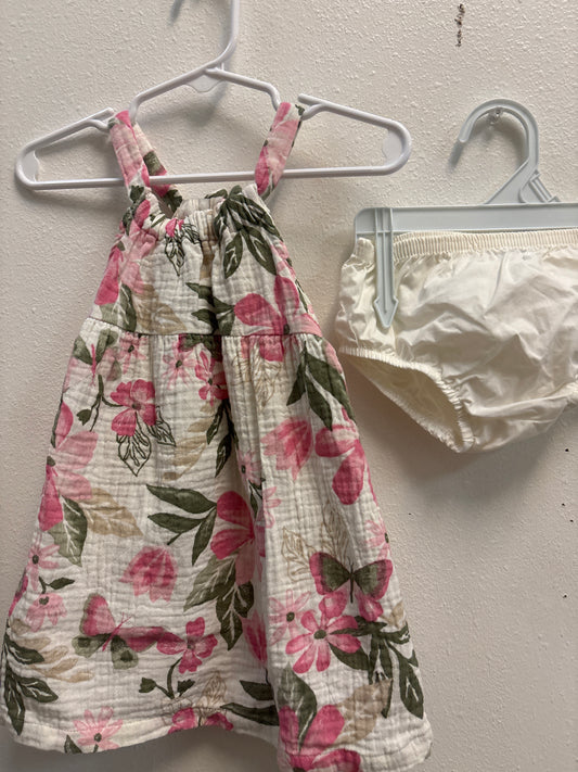 12m Gauze Floral Dress + Bloomer