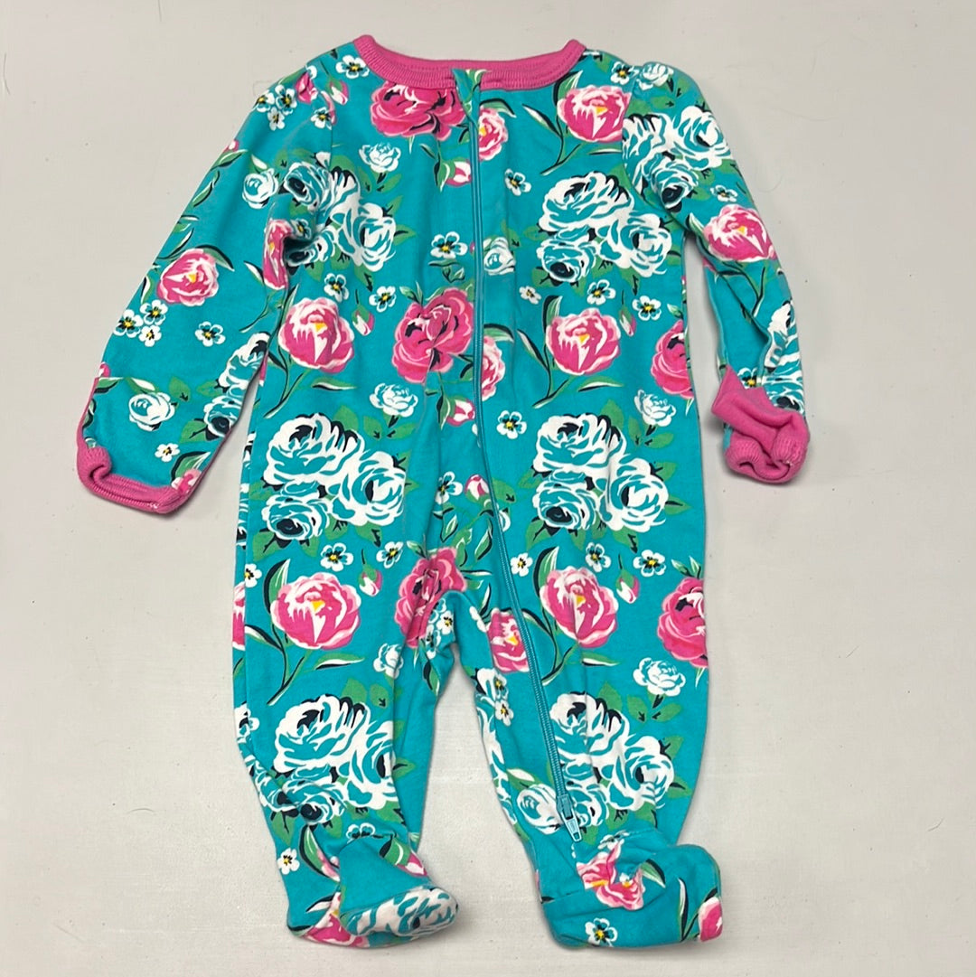 0-3 Teal and Pink Floral Pajama Sleeper