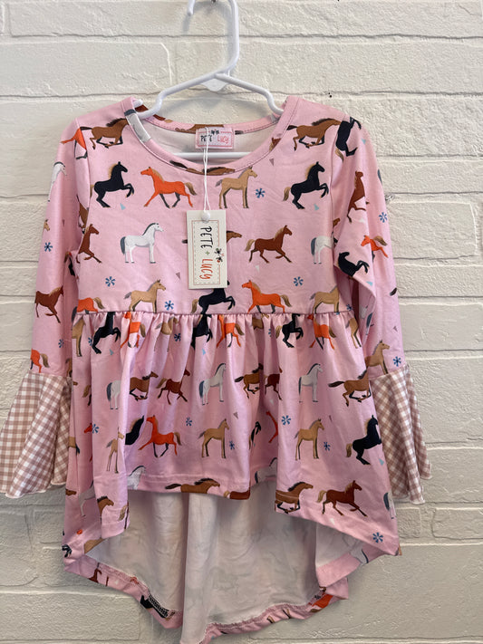 3t NEW Pete & Lucy Pink Horse Hi-Lo Tunic