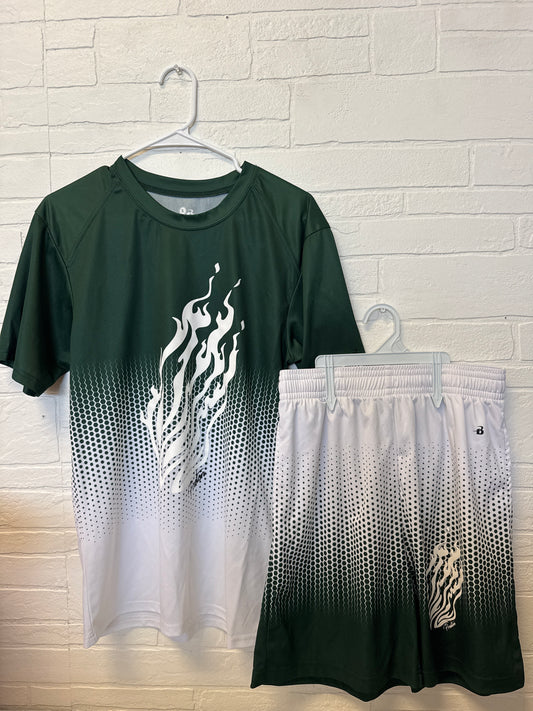 Adult Small Green & White Short Set