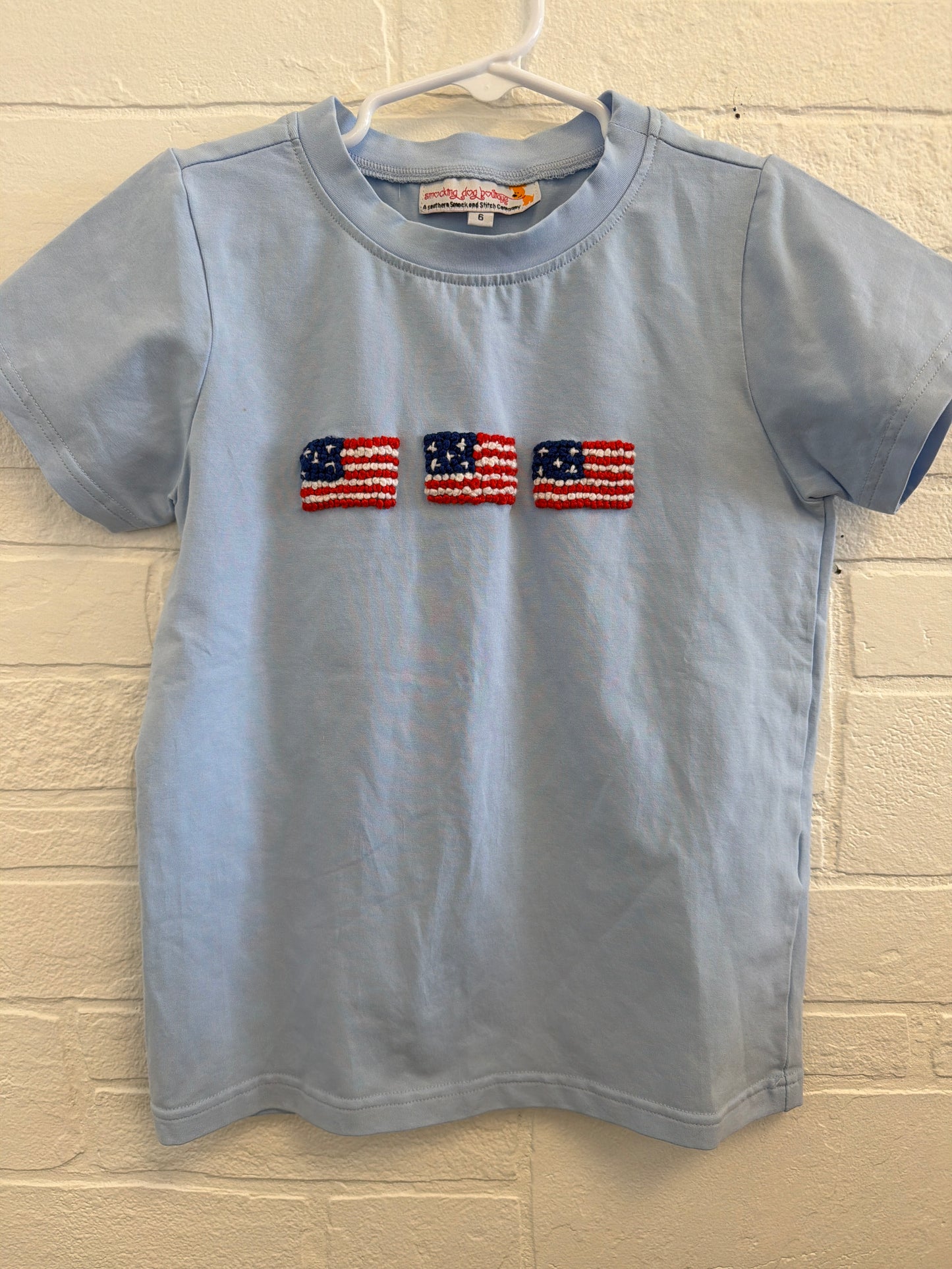 6 Smocking Dog Boutique Crochet Flag Tee